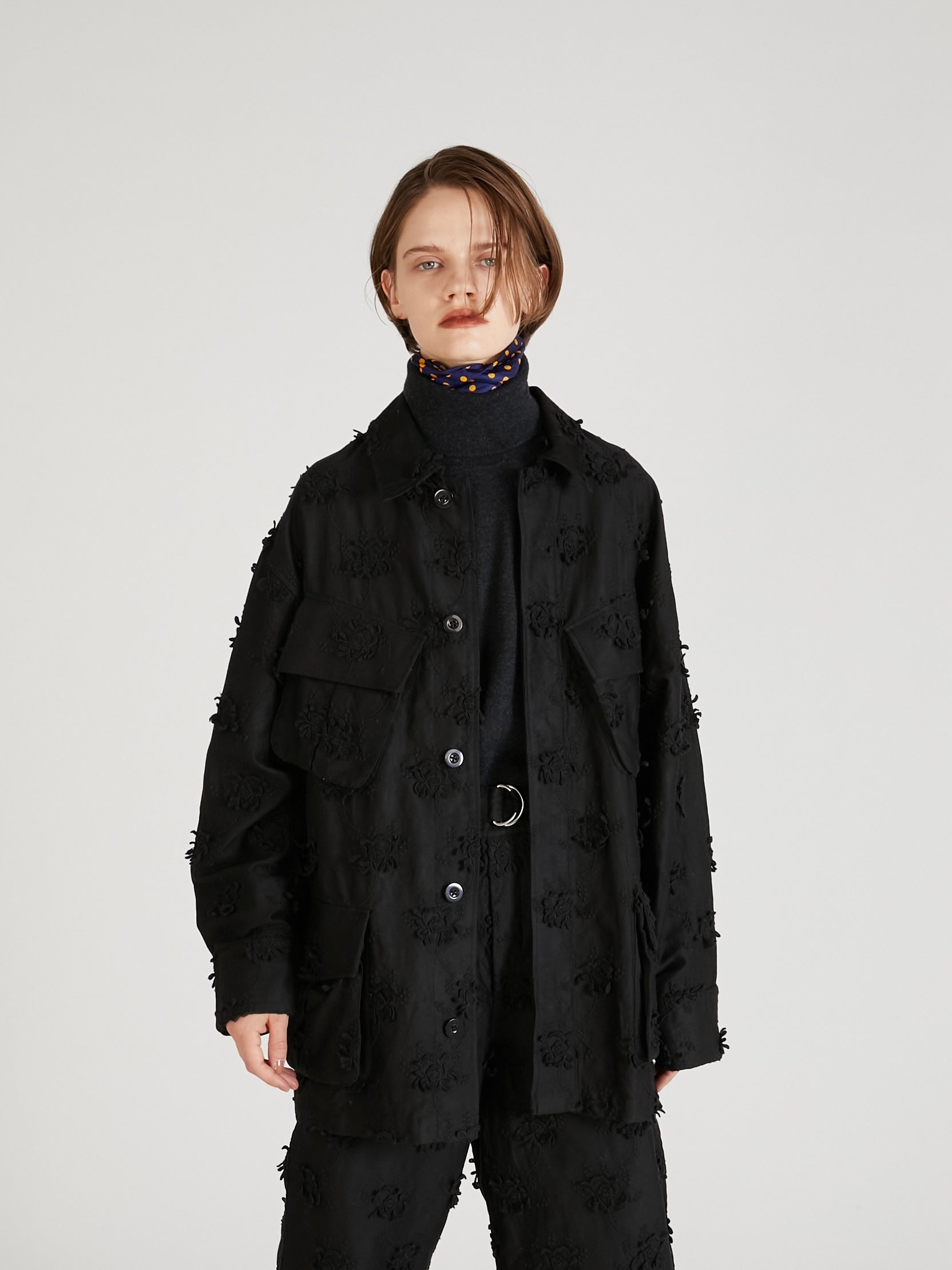 3D embroidery military shirt|BLACK