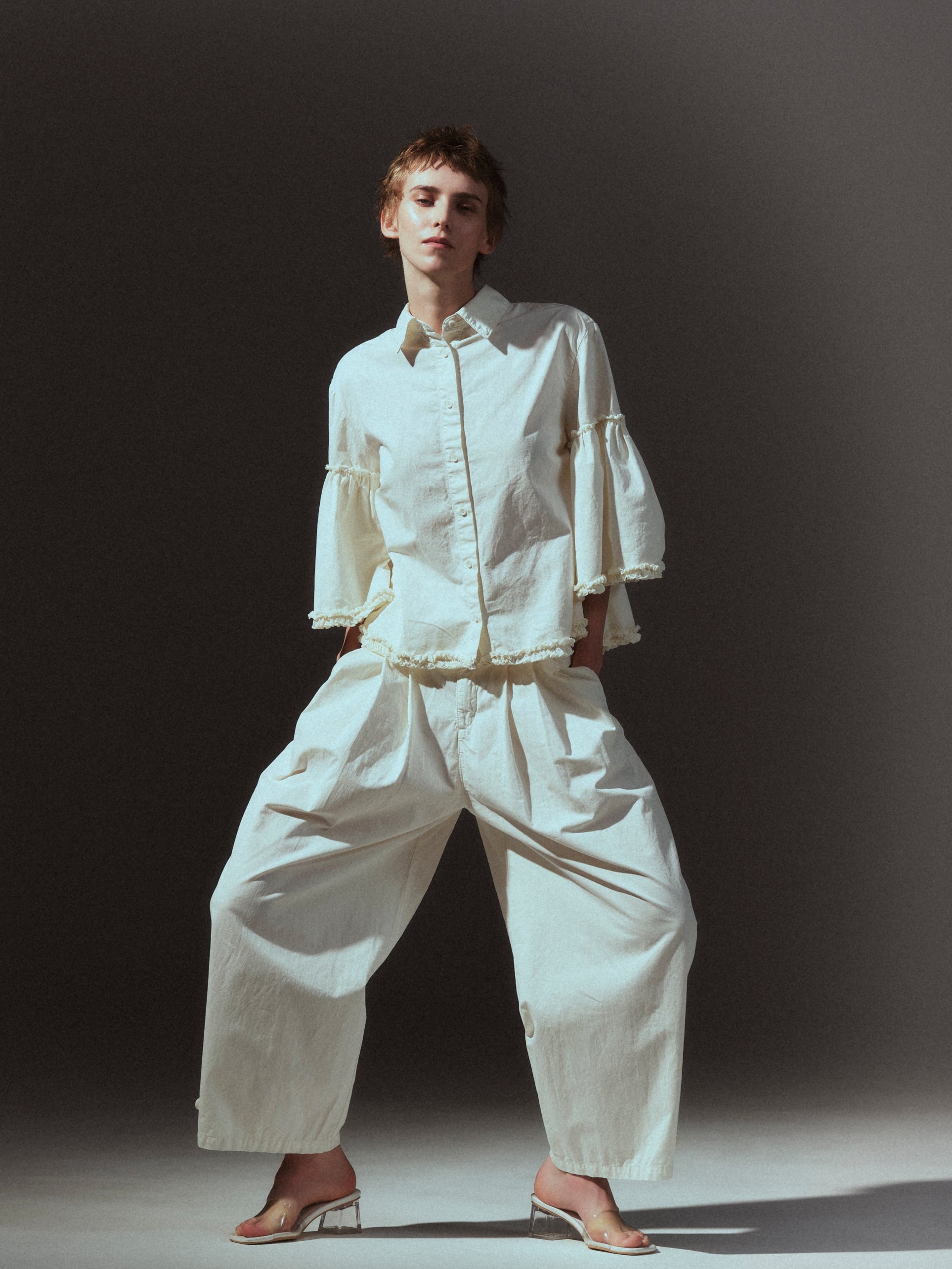 garment dye over tuck pants|IVORY