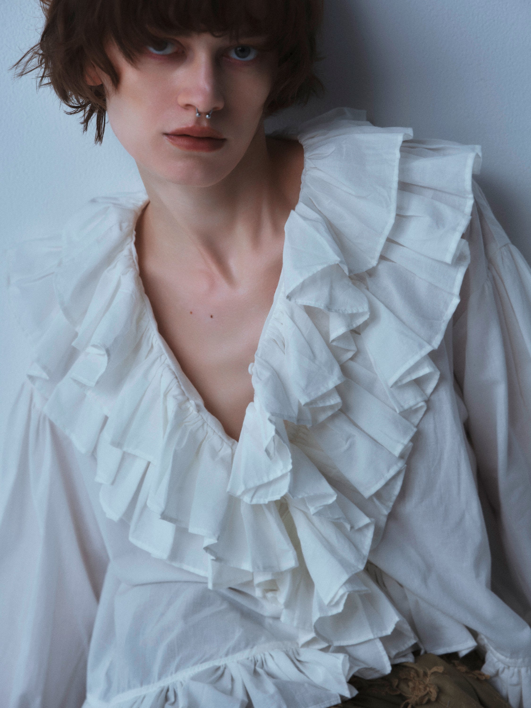 frill poncho L/S blouse|WHITE