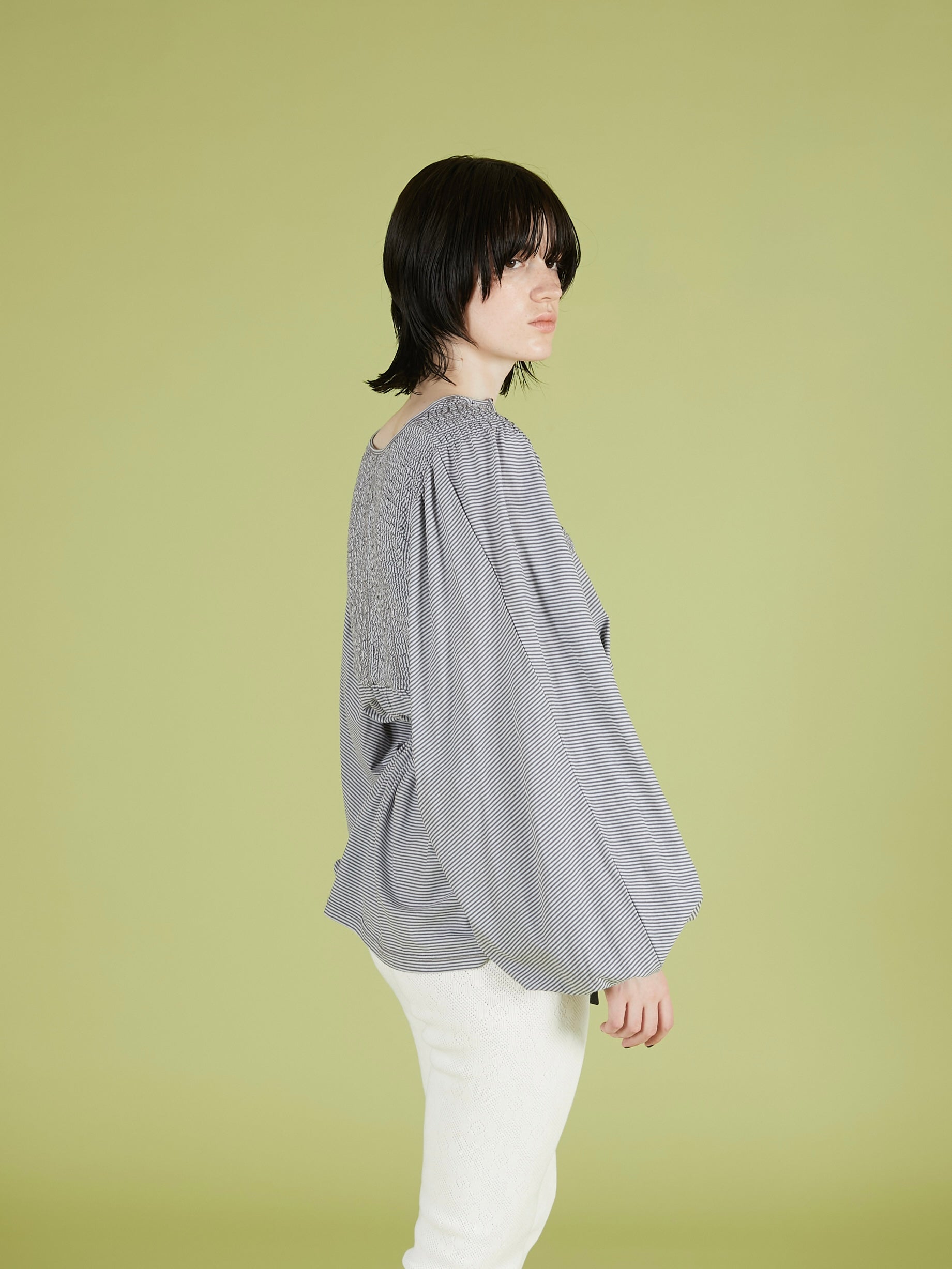 shirring border pullover|GRAY