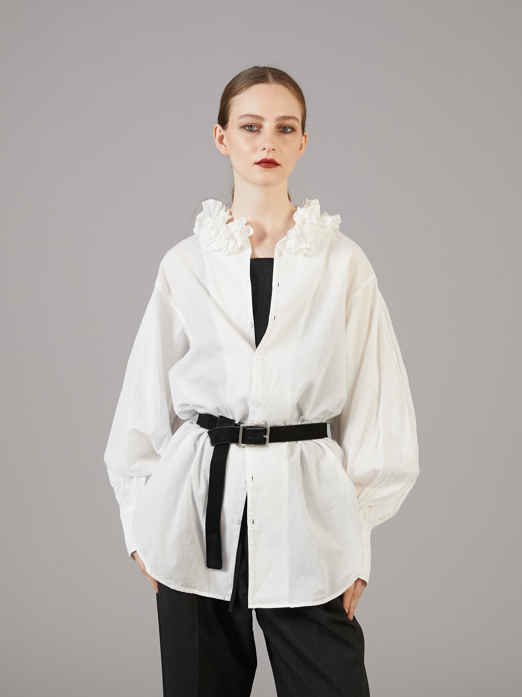 cotton frill coller shirts │ WHITE