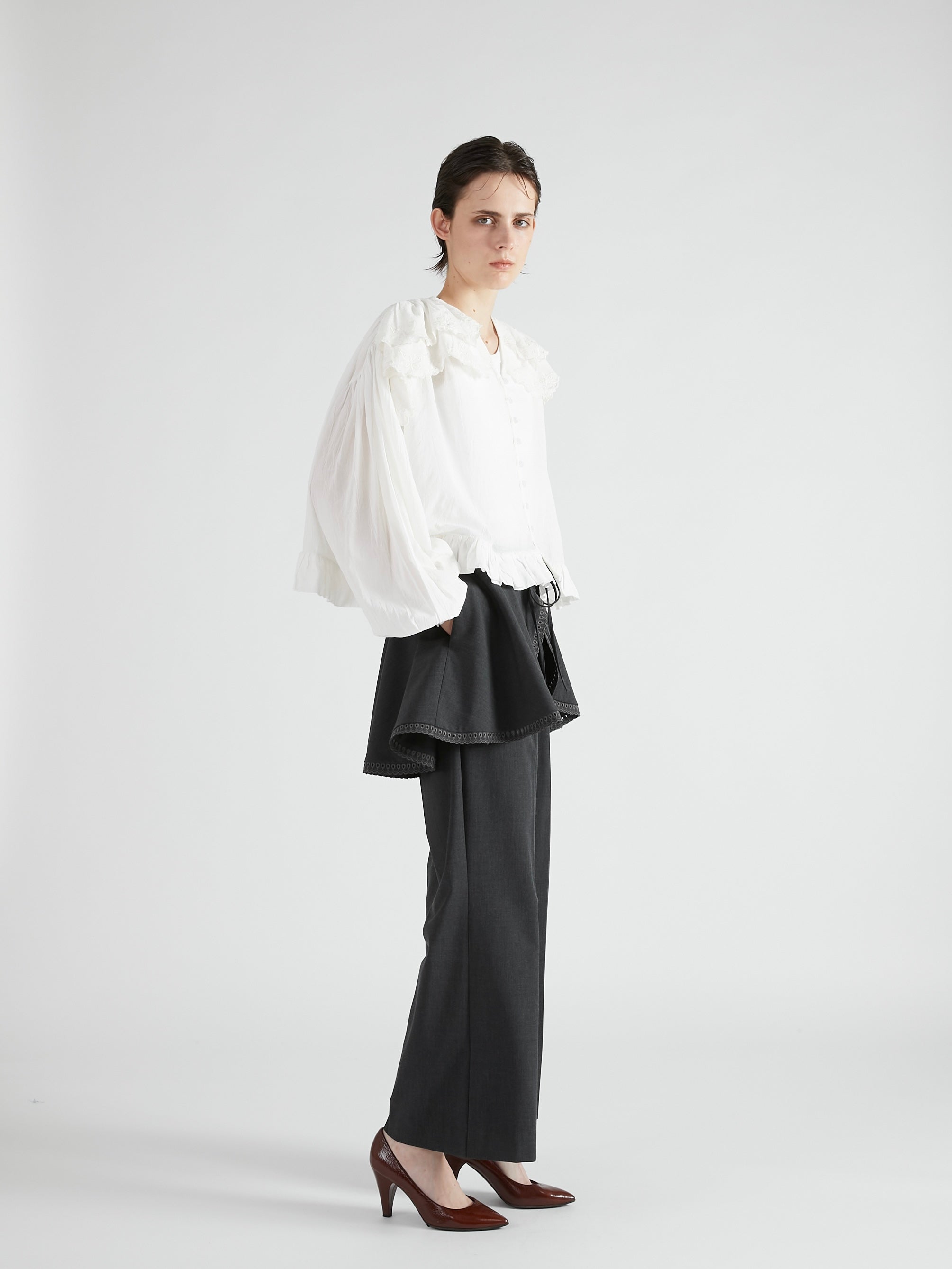 scallop frill blouse|WHITE