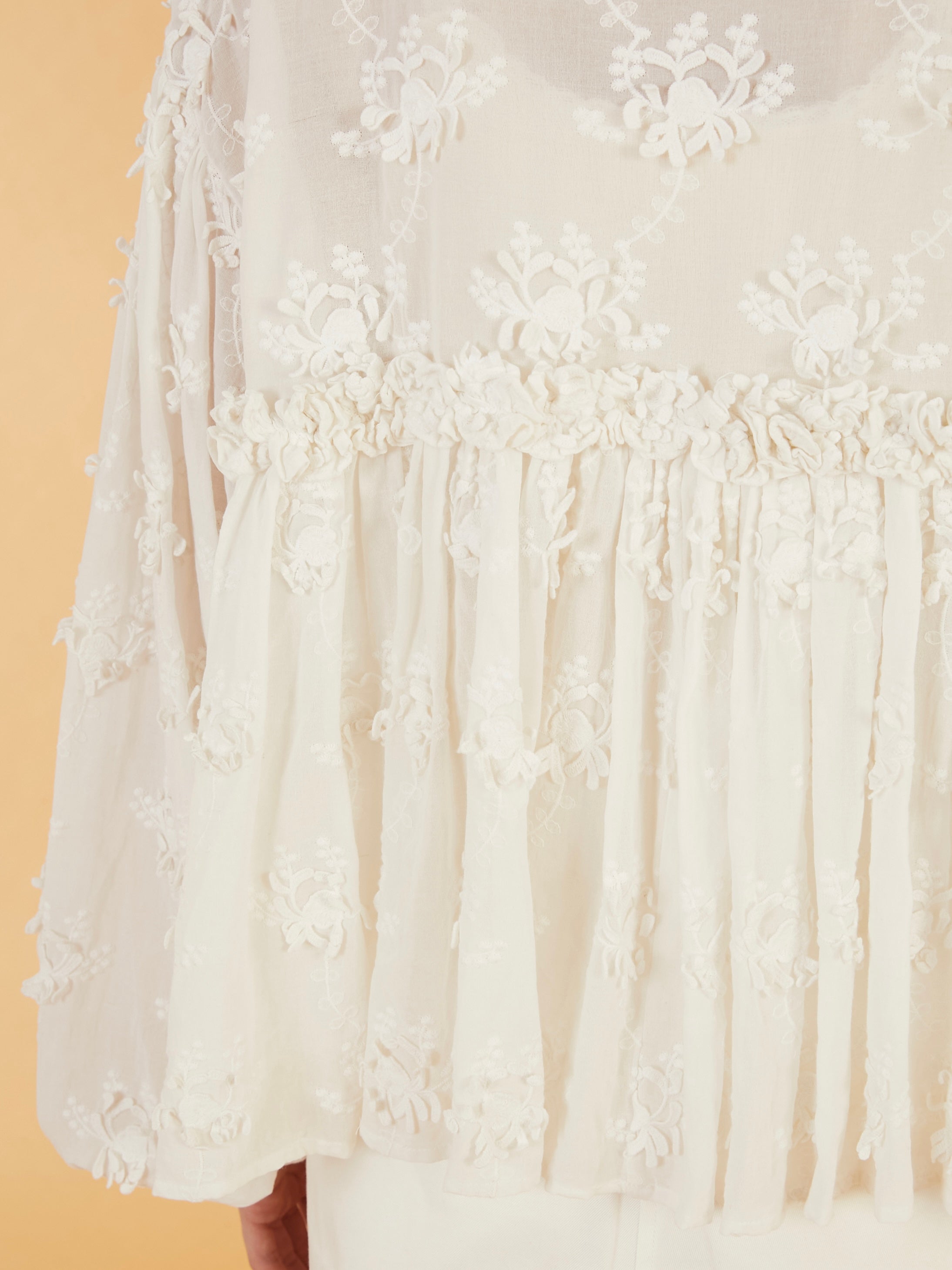 3D embroidery gather bolero|WHITE