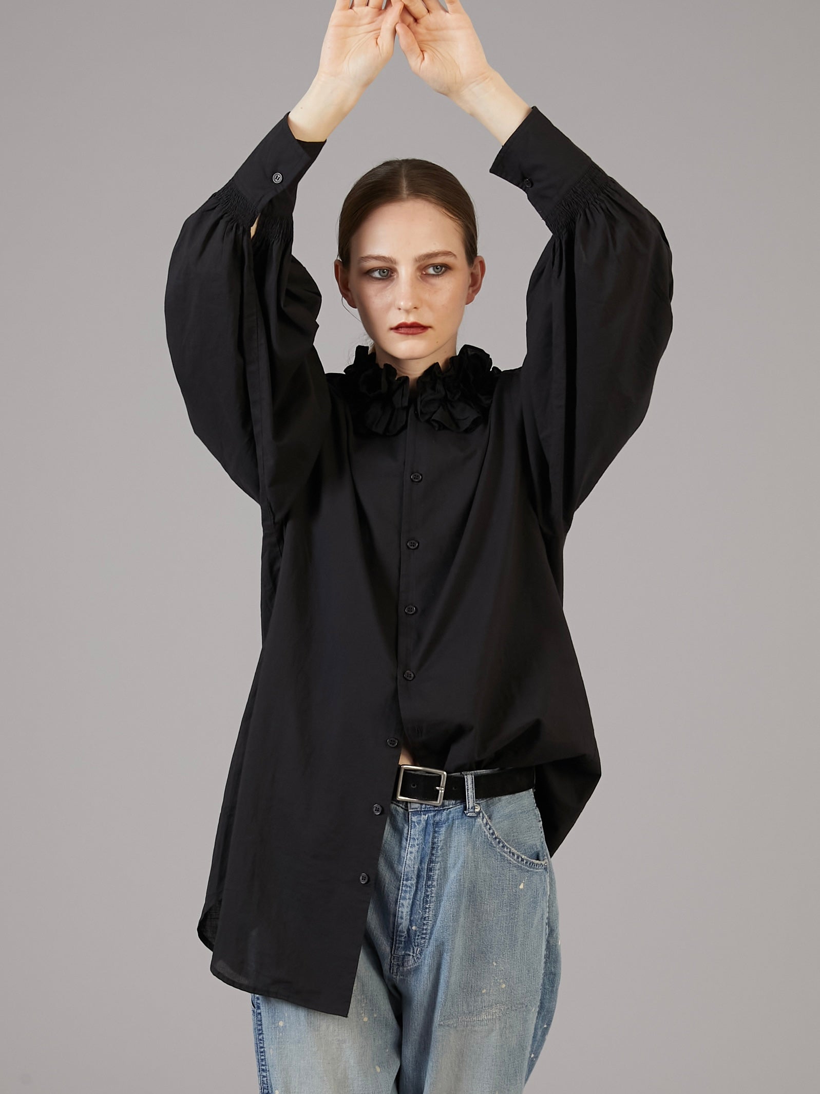 cotton frill collar shirts │ BLACK