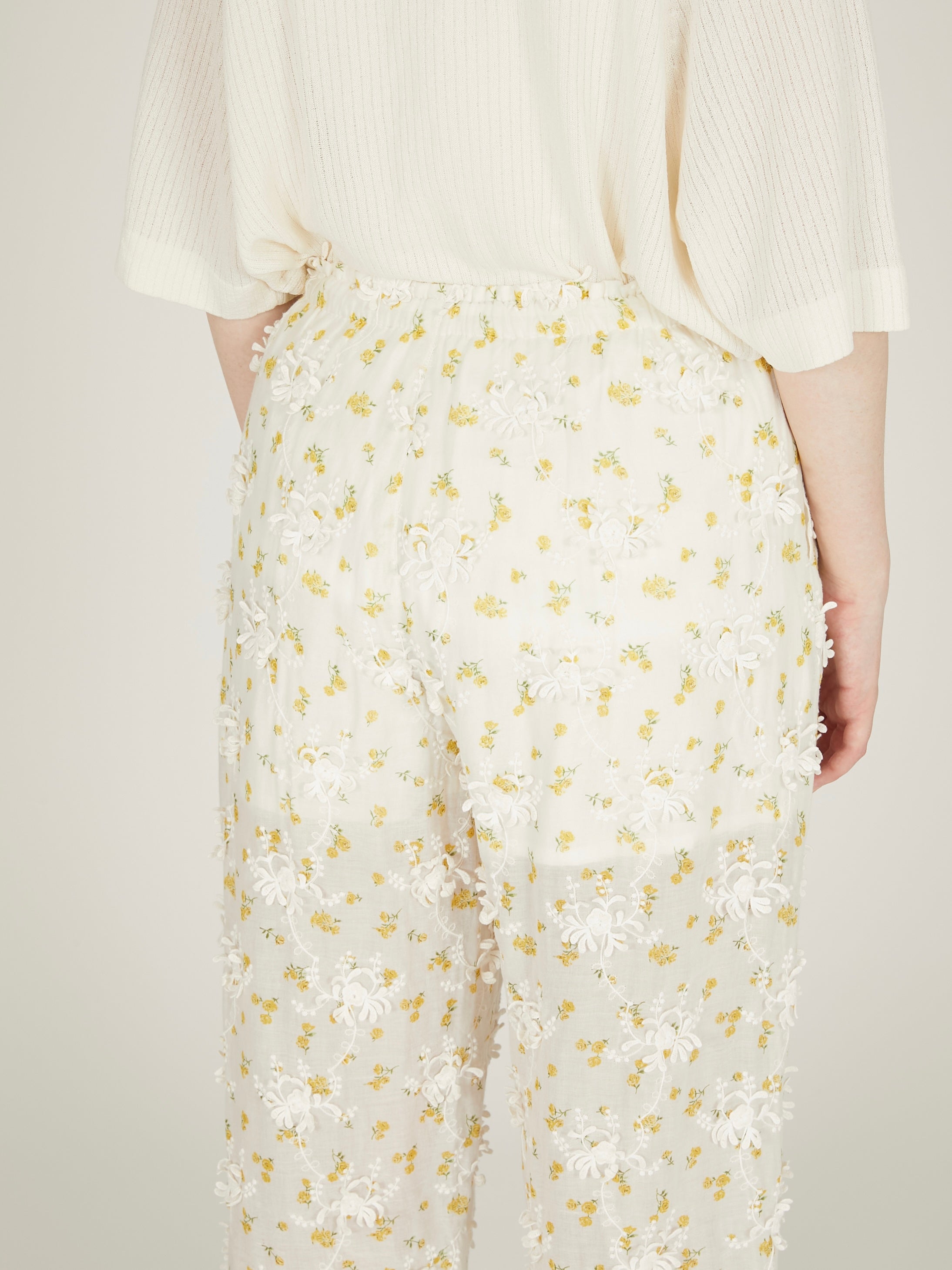sheer flower easy pants|IVORY