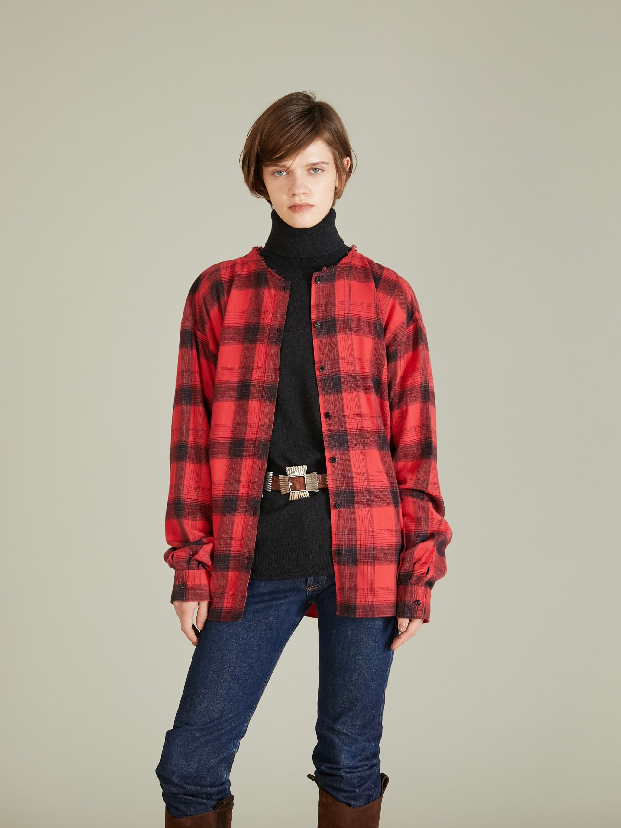 nel check shirt bustier|RED