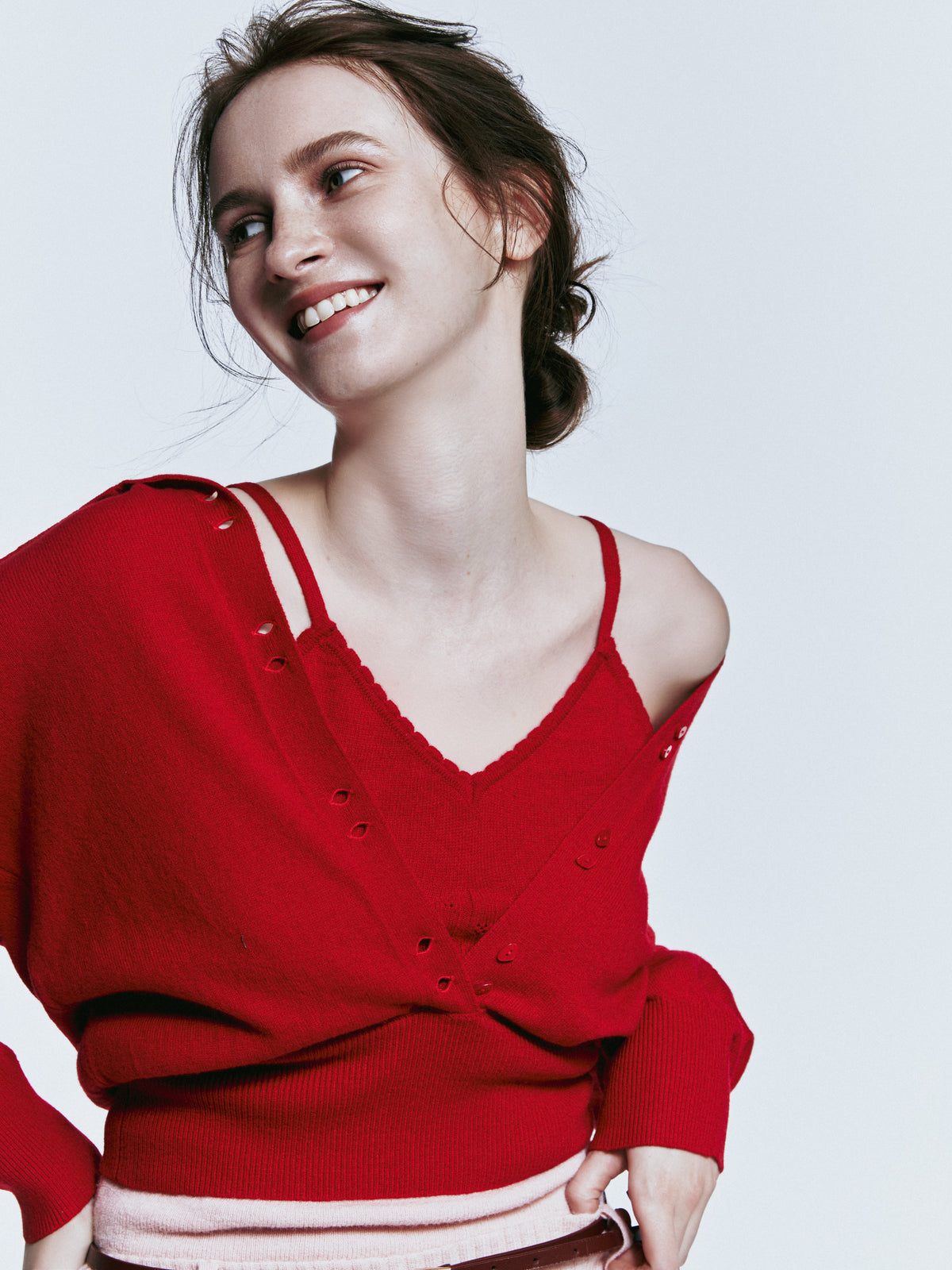 slow off knit top|RED