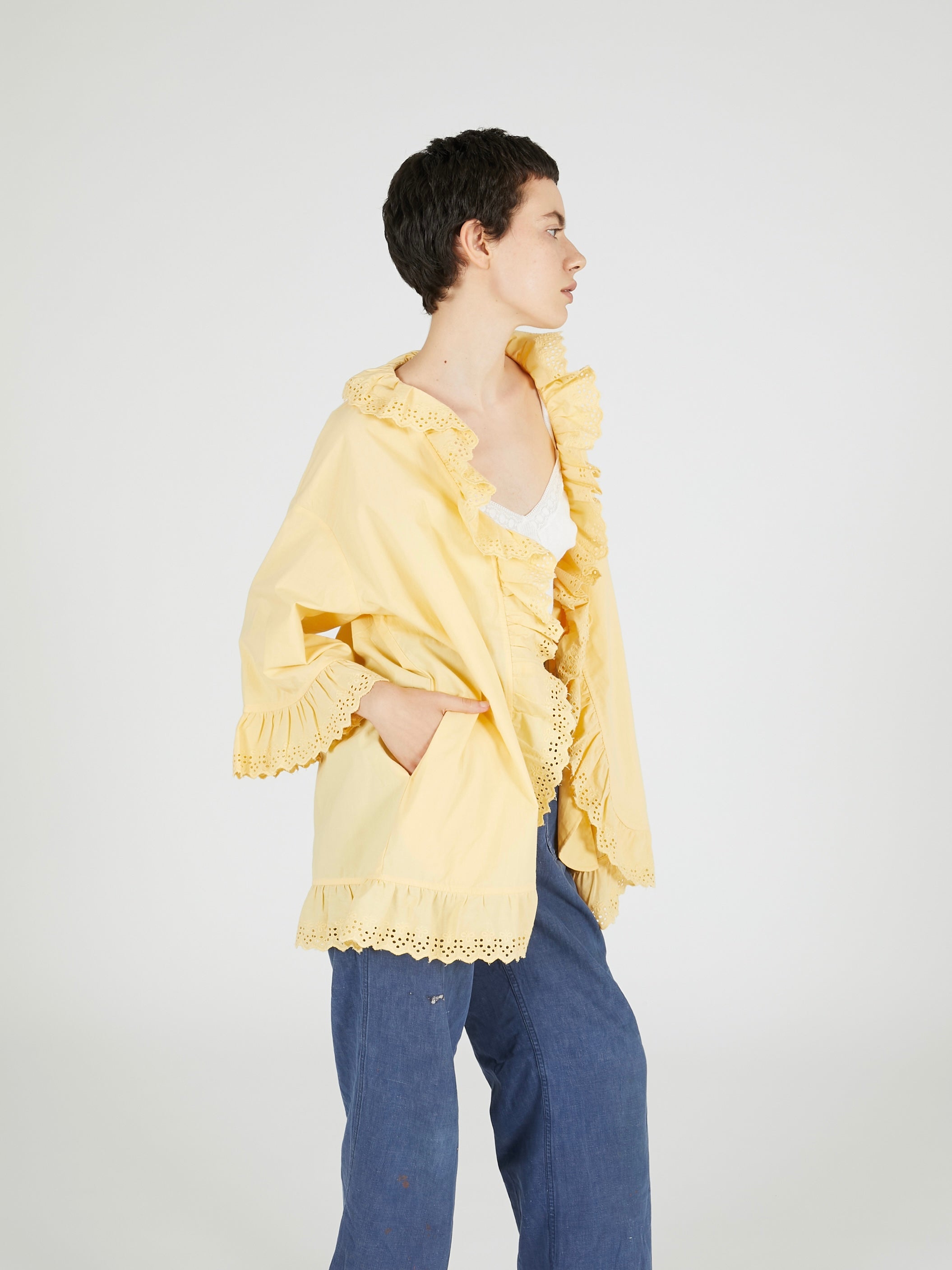 frill gawn blouse|BEIGE