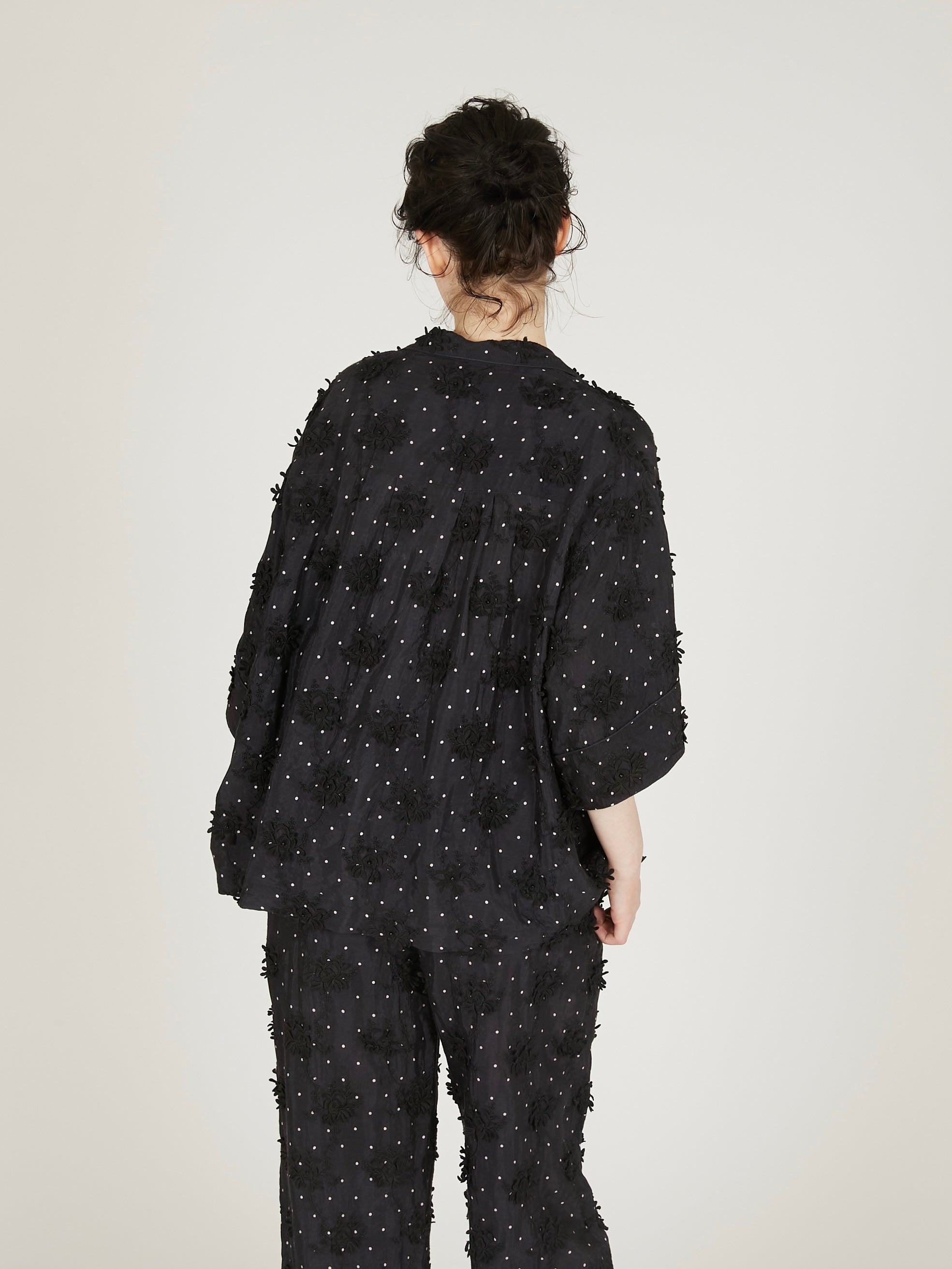 dot 3D embroidery open collar shirts|BLACK