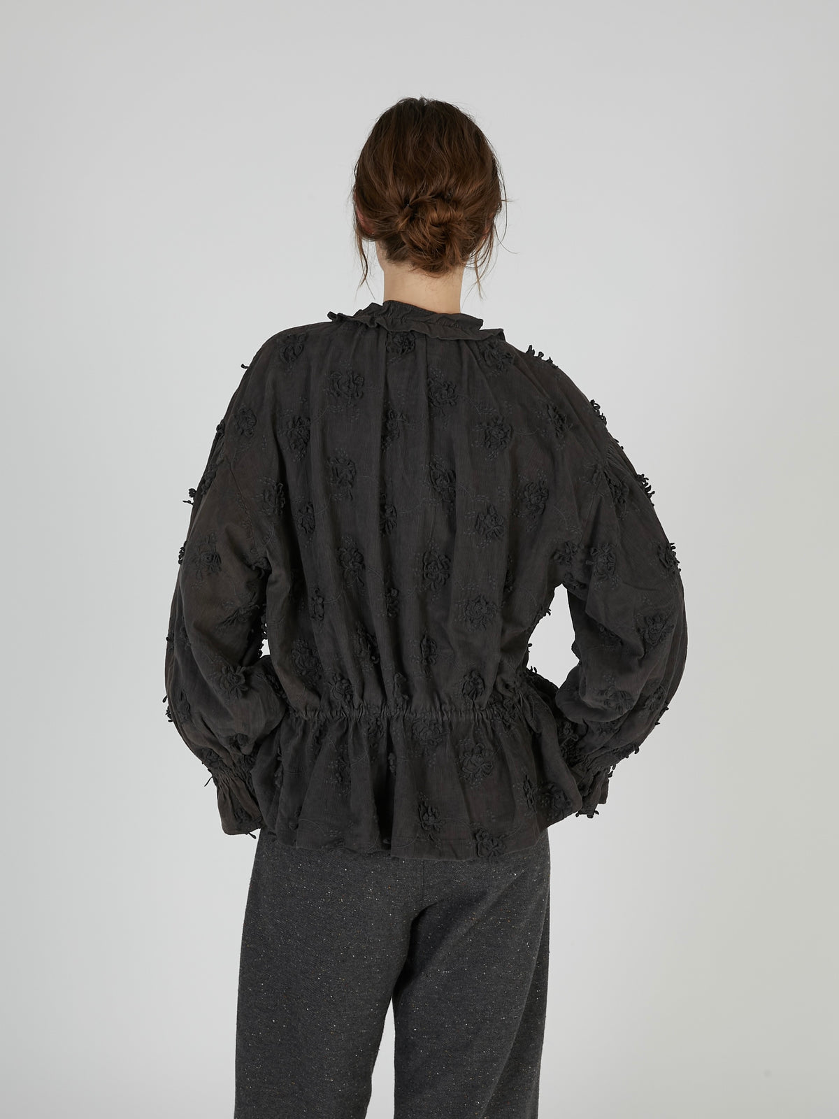 3D embroidery corduroy blouson|GRAY