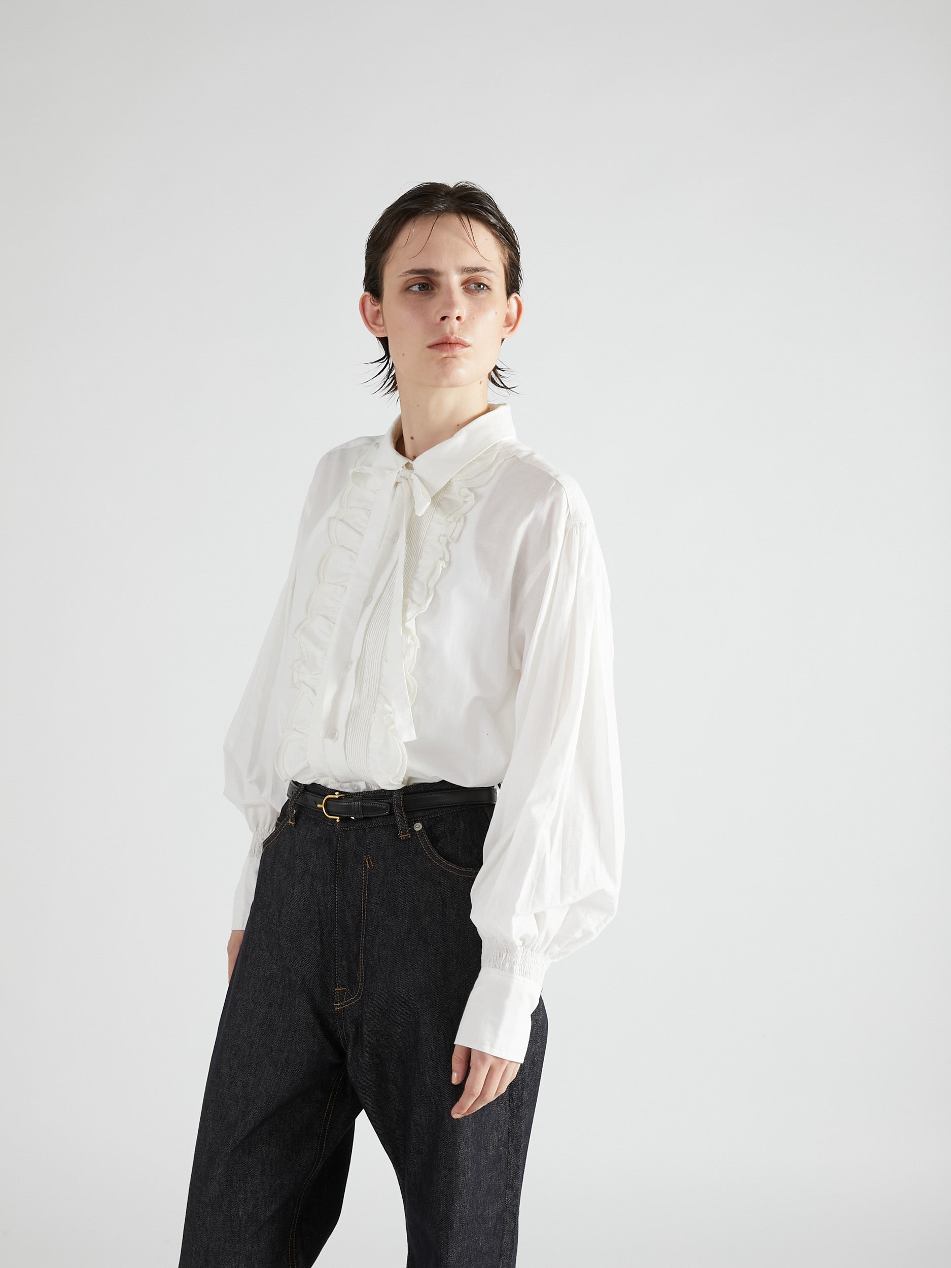 front scallop ribbon blouse|WHITE