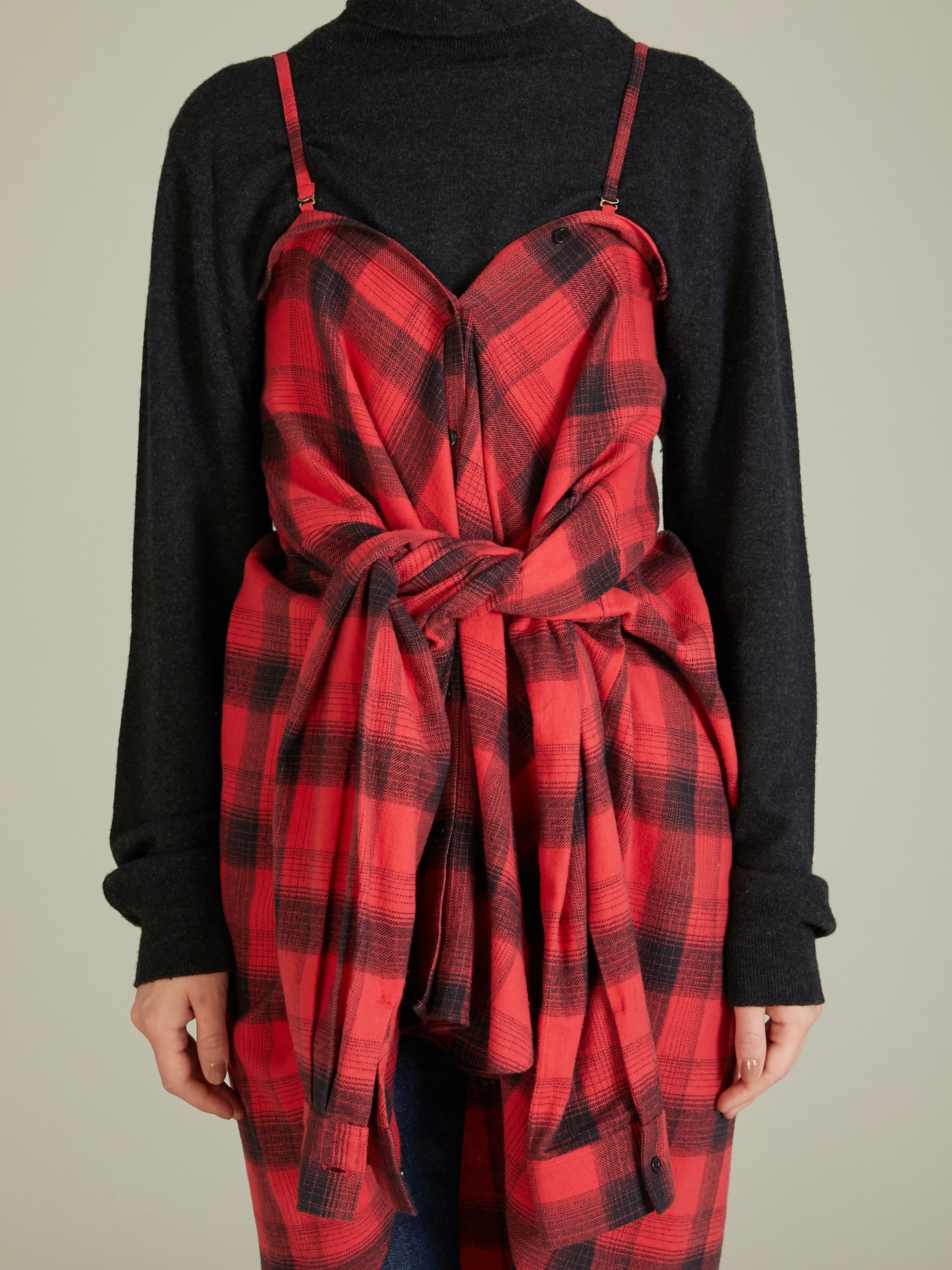 nel check shirt bustier|RED