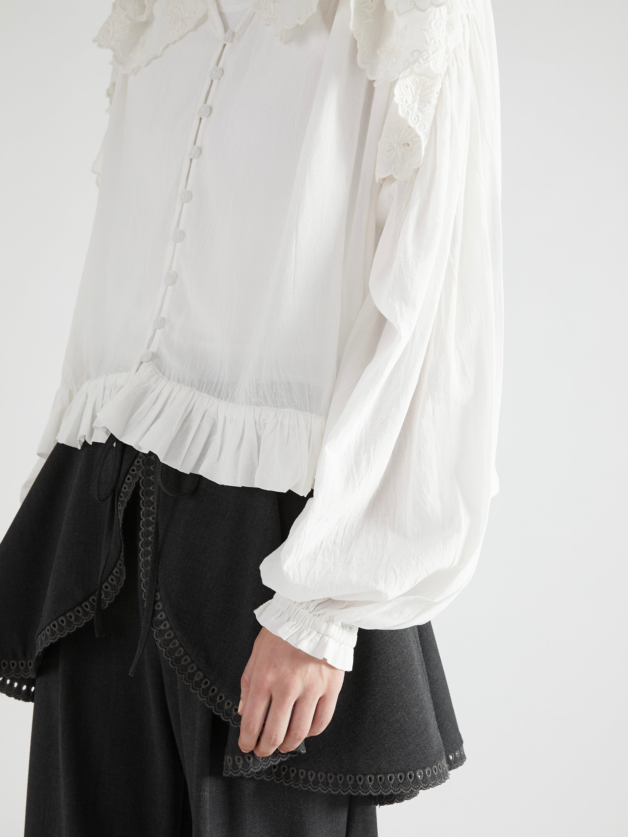 scallop frill blouse|WHITE