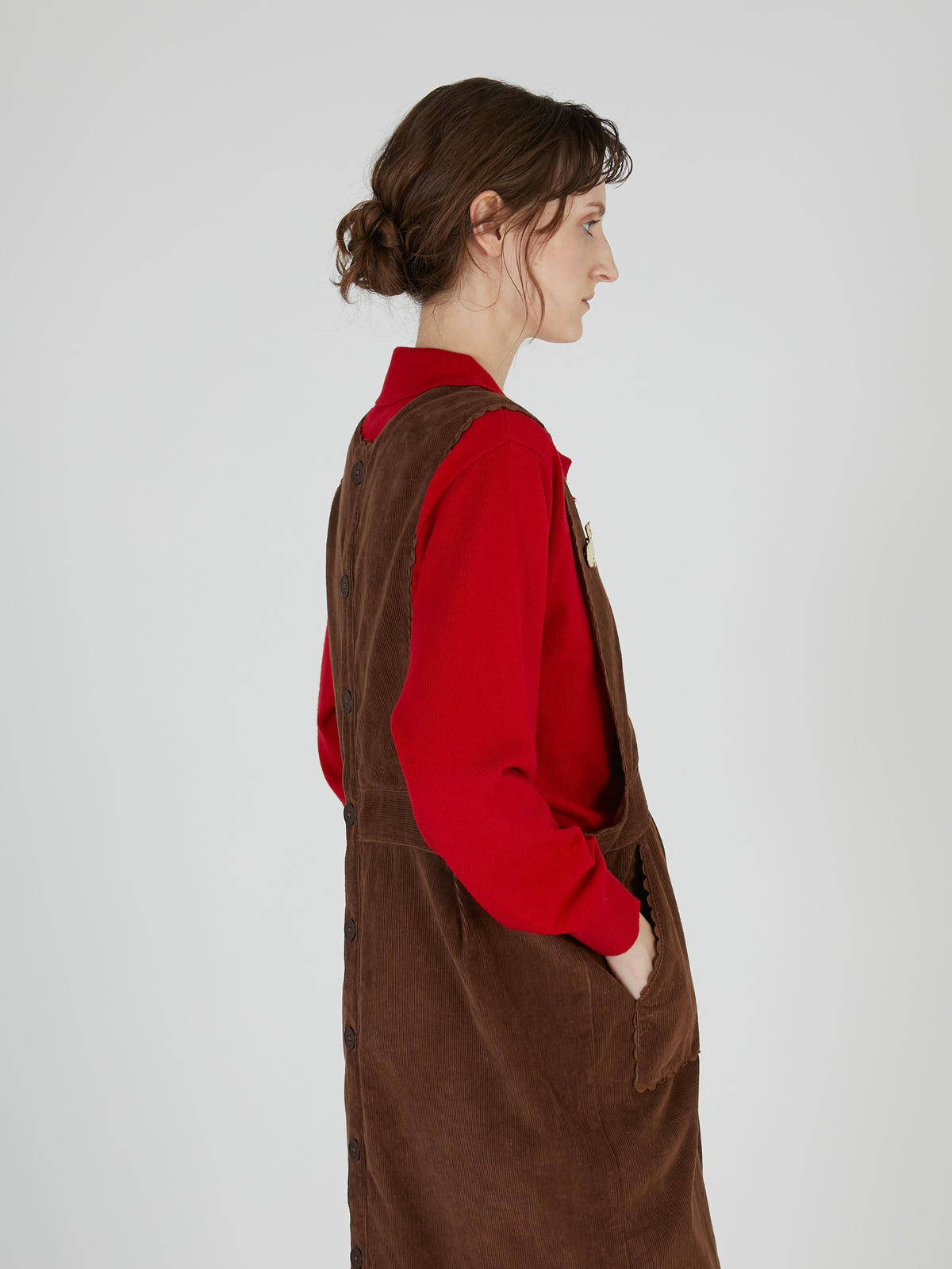 corduroy apron onepiece|BROWN