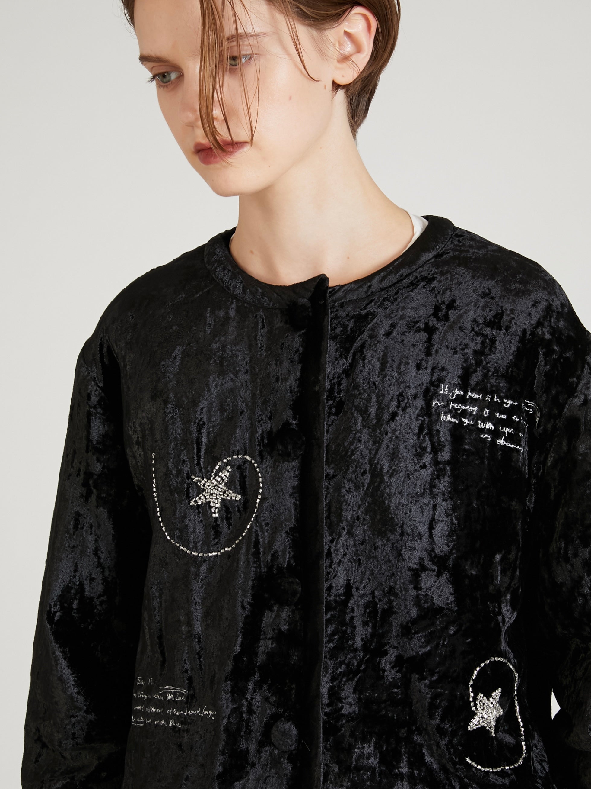 velvet fantasy quilting jacket|BLACK