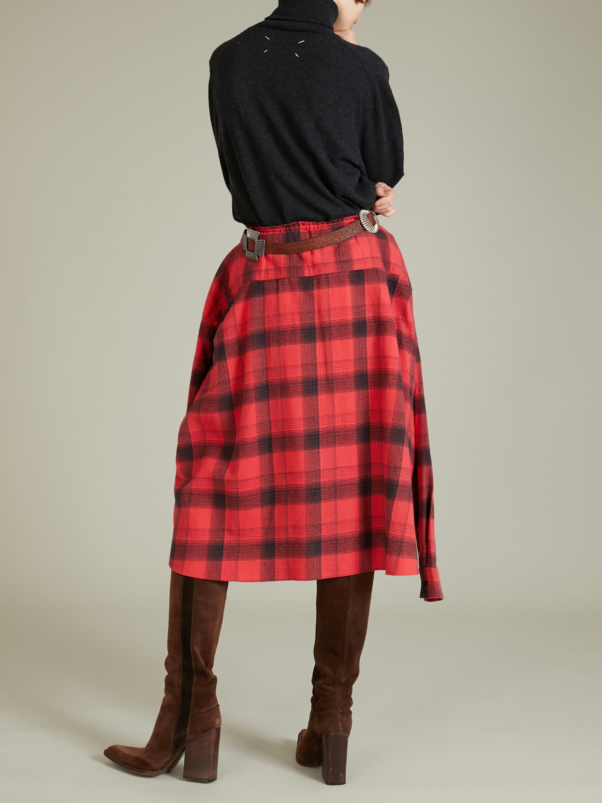 nel check shirt bustier|RED