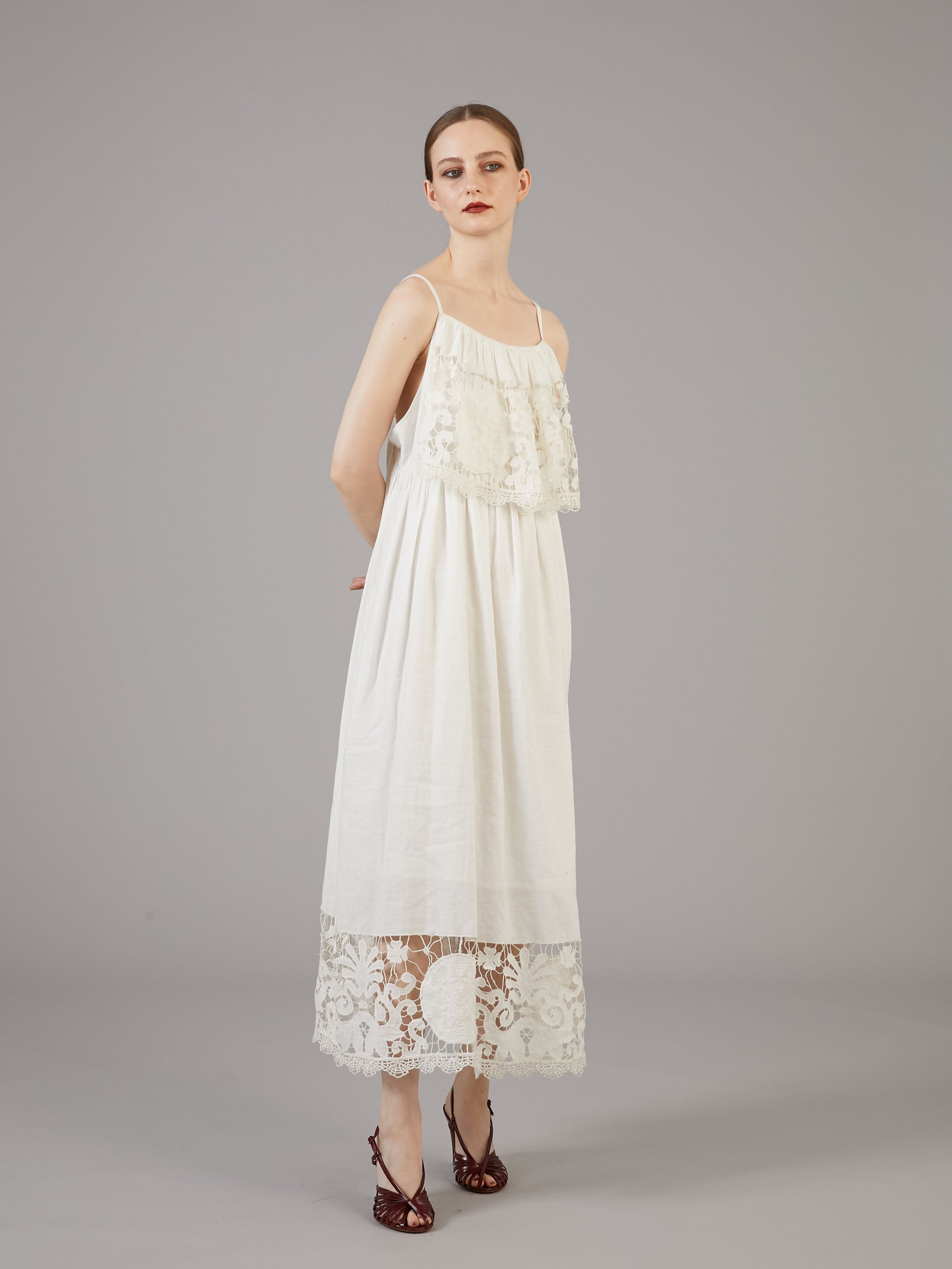 linen cotton motif lace cami dress | WHITE
