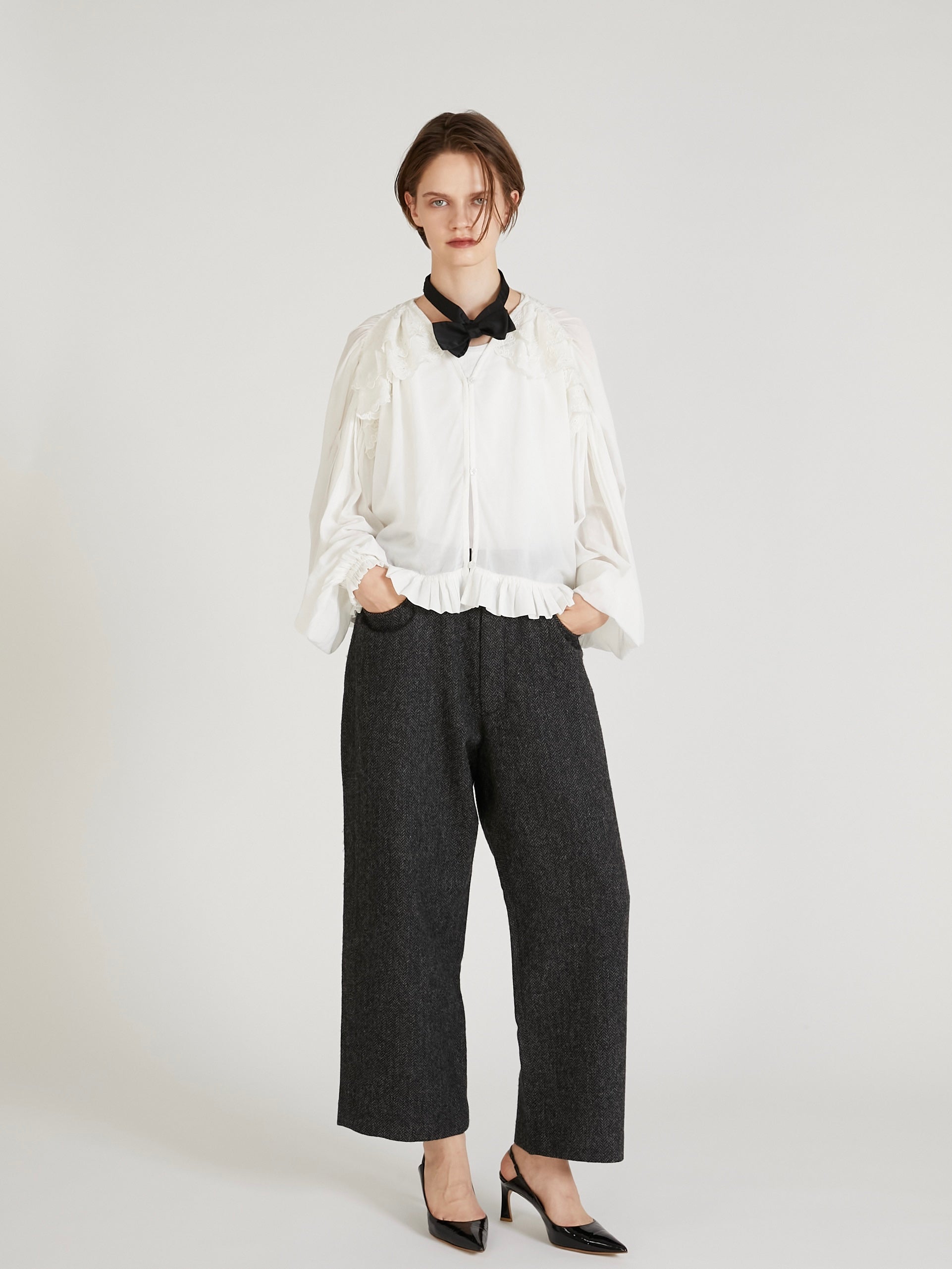 scallop frill blouse|WHITE