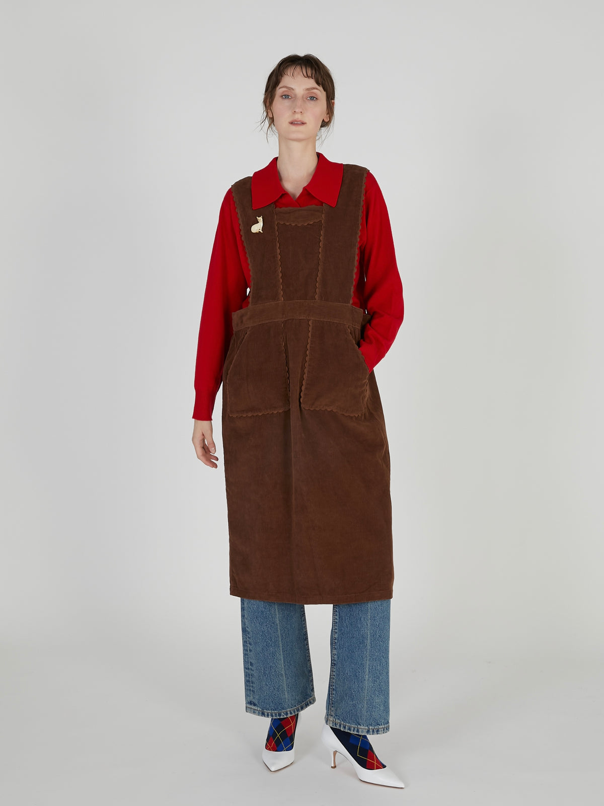 corduroy apron onepiece|BROWN