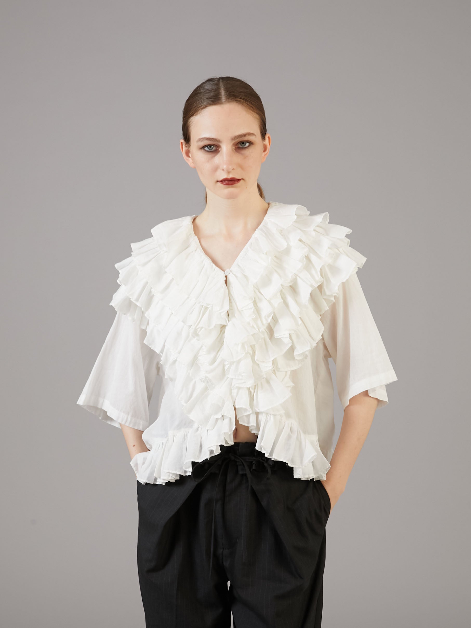 frill poncho blouse | WHITE