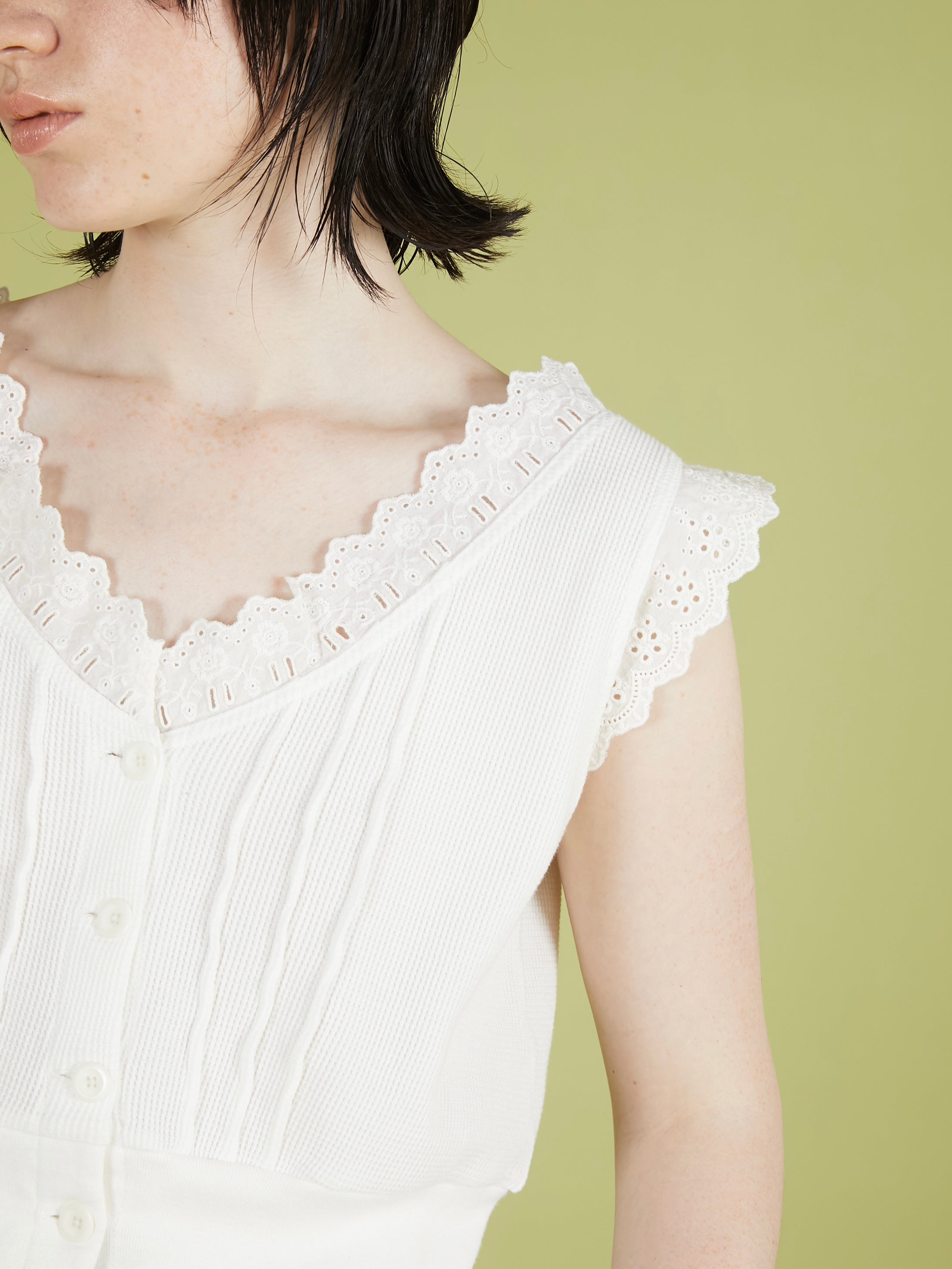 waffle frill vest|WHITE