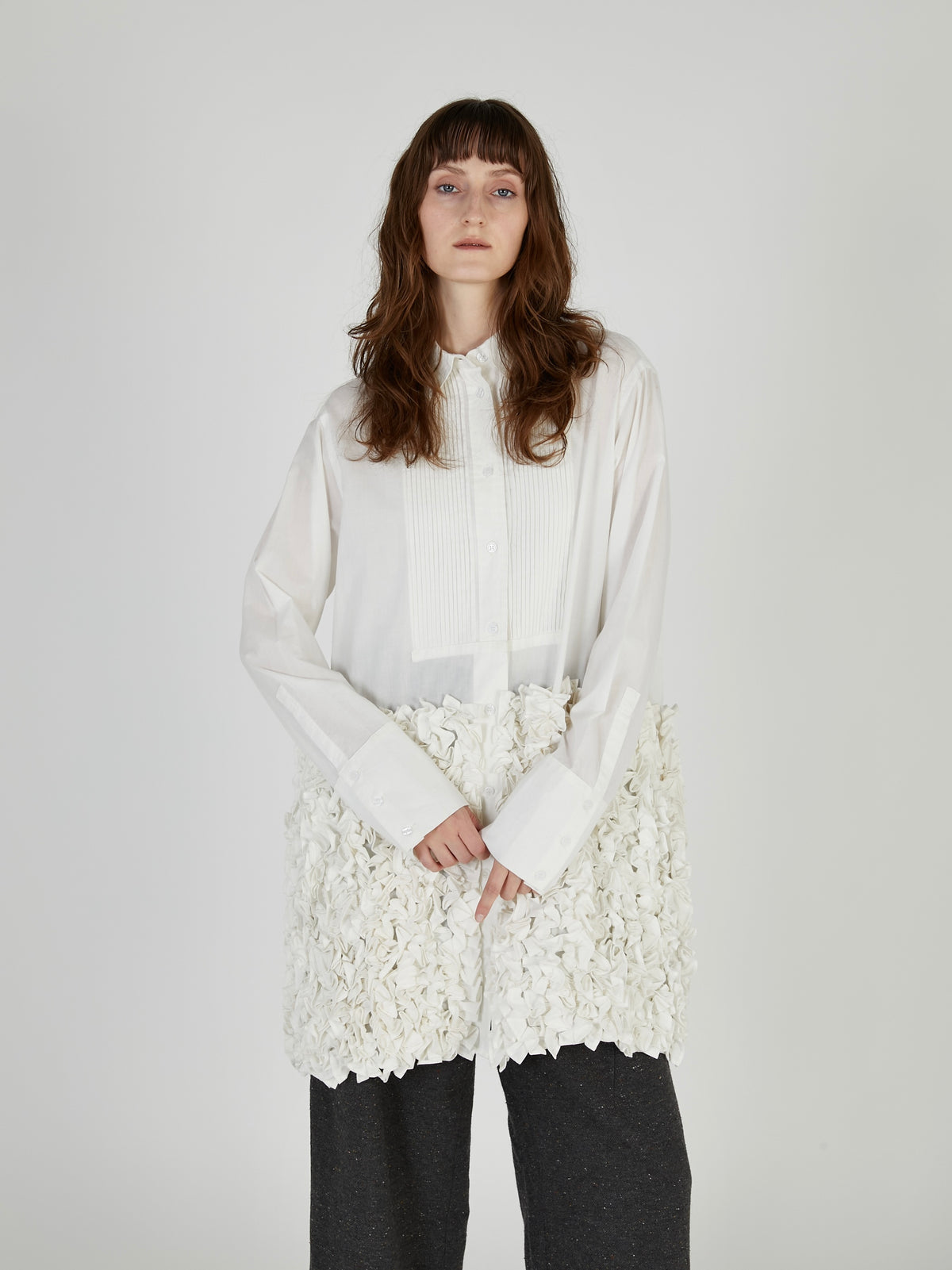 frill long formal shirt|WHITE