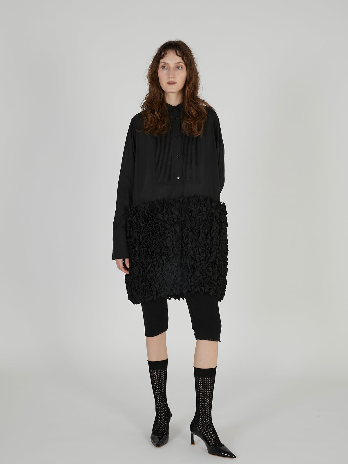 frill long formal shirt|BLACK