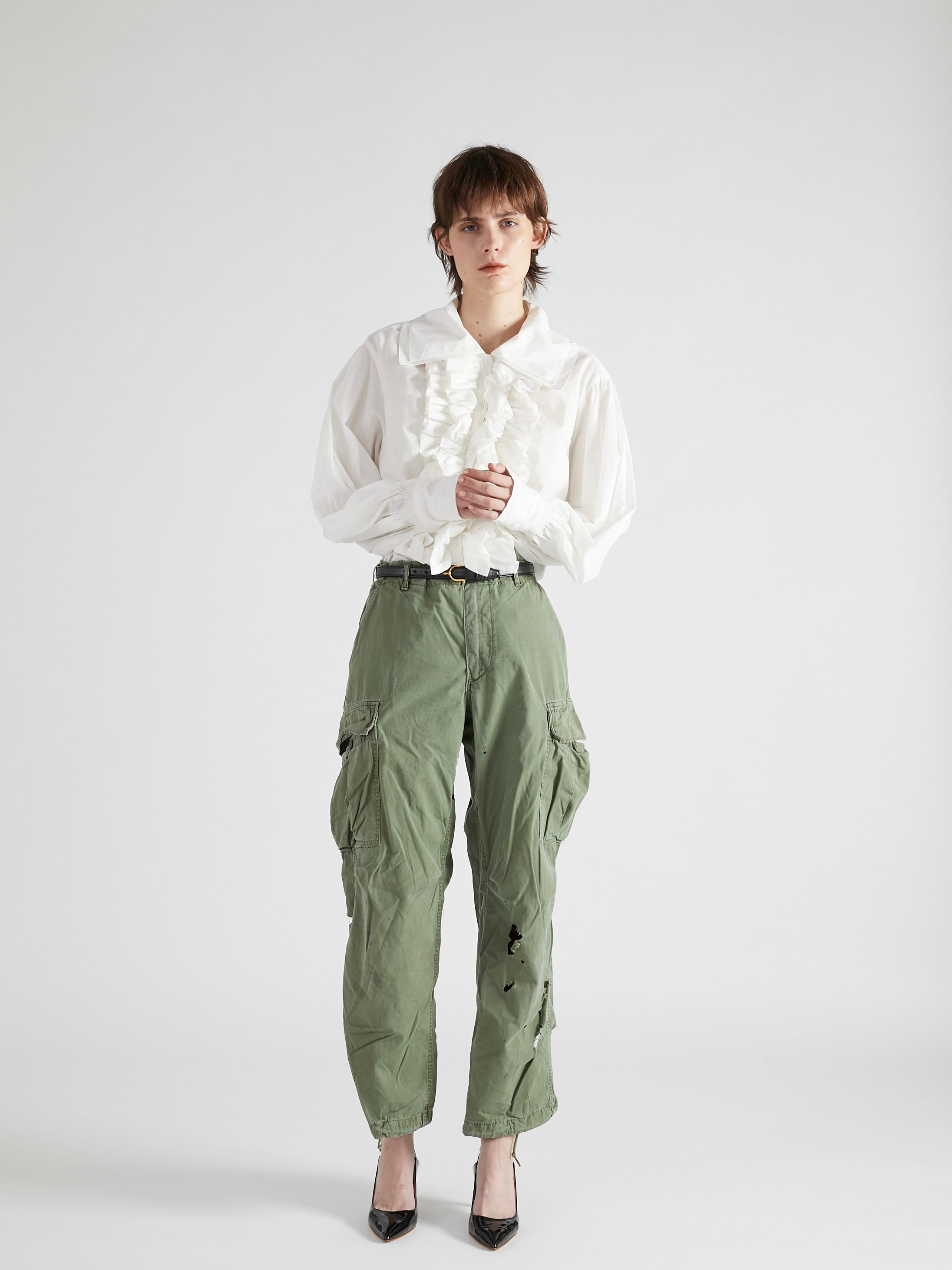 double collar frill blouse |WHITE