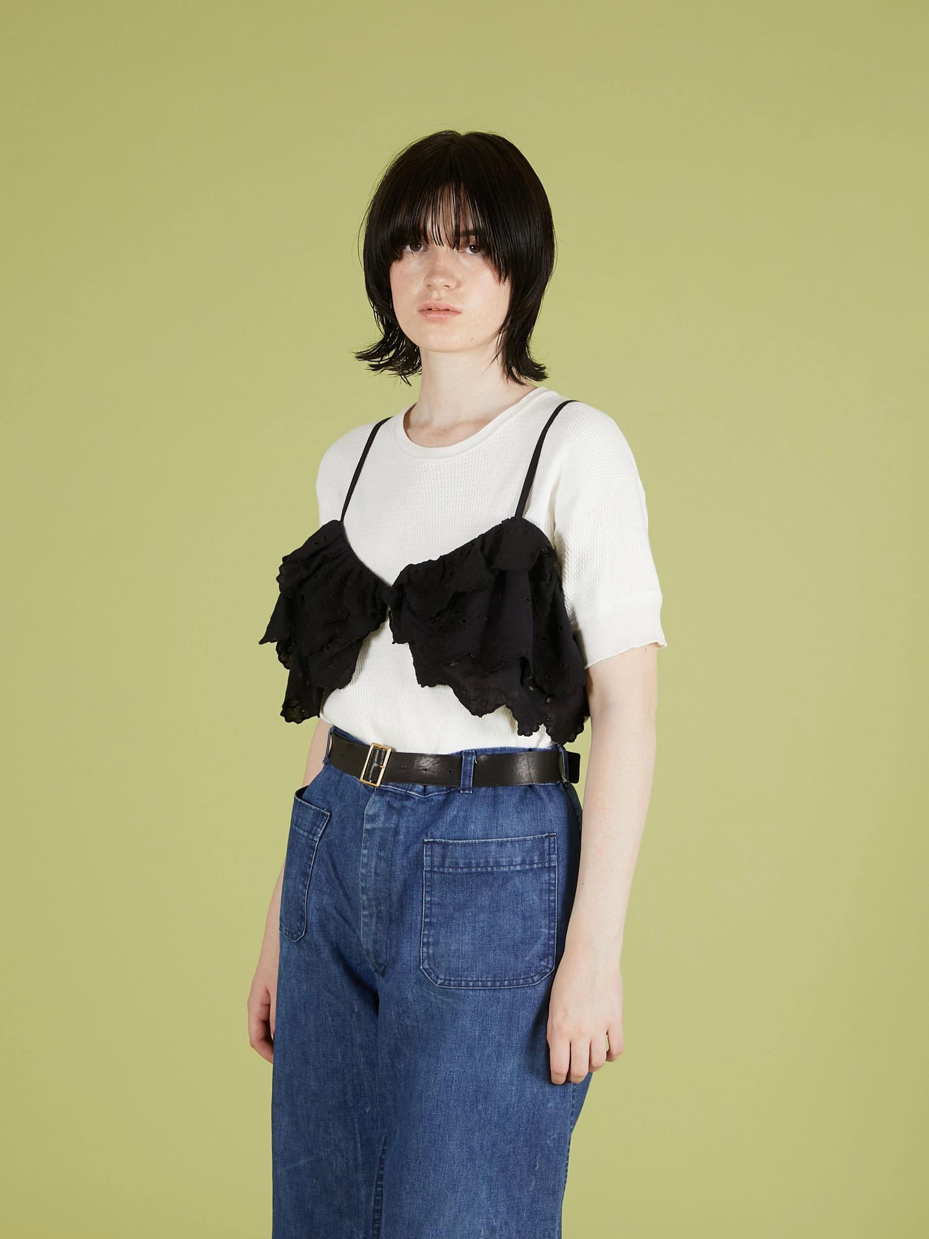 embroidery scallup bra|BLACK