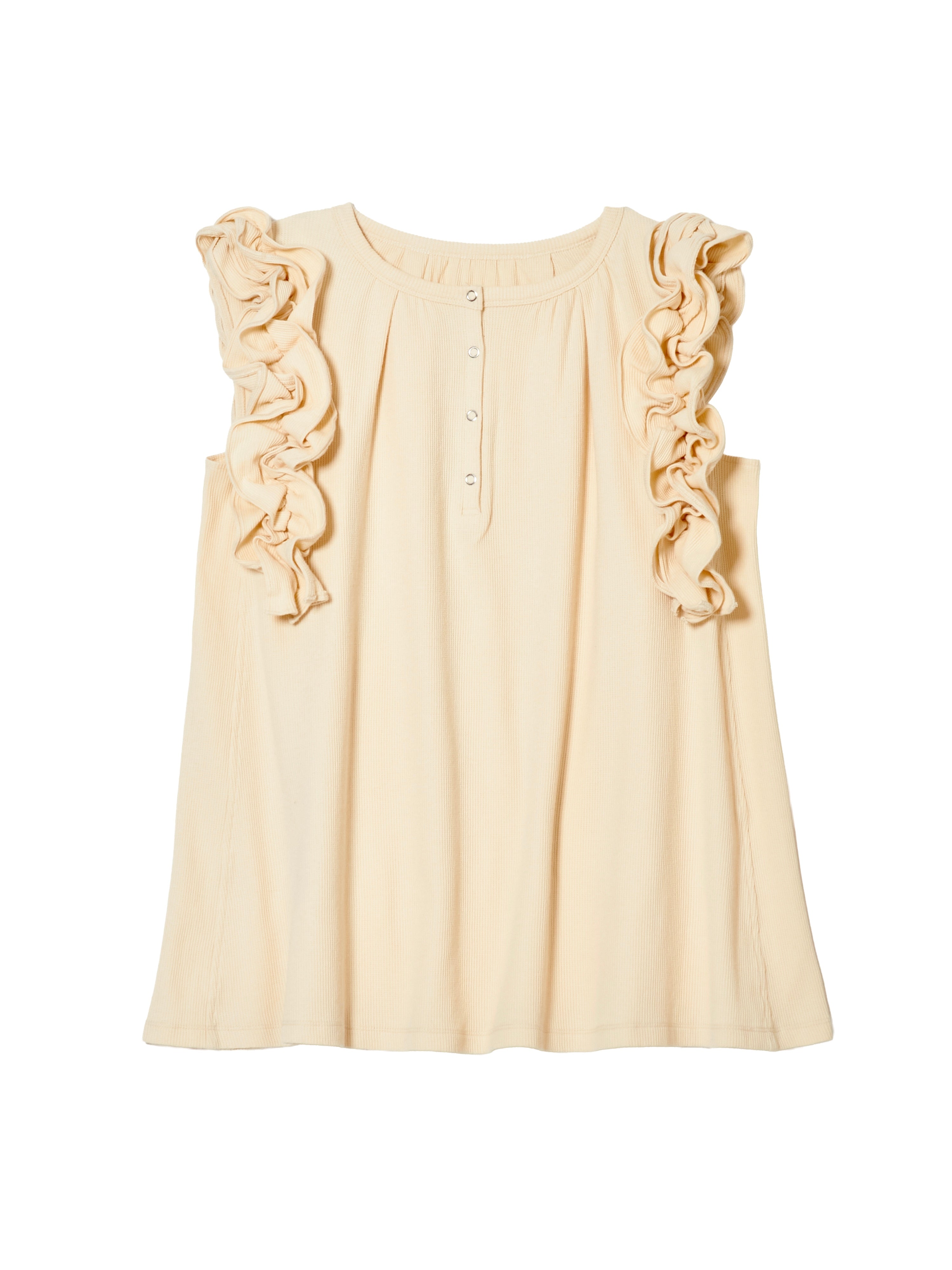 waffle frill nosleeve top|IVORY
