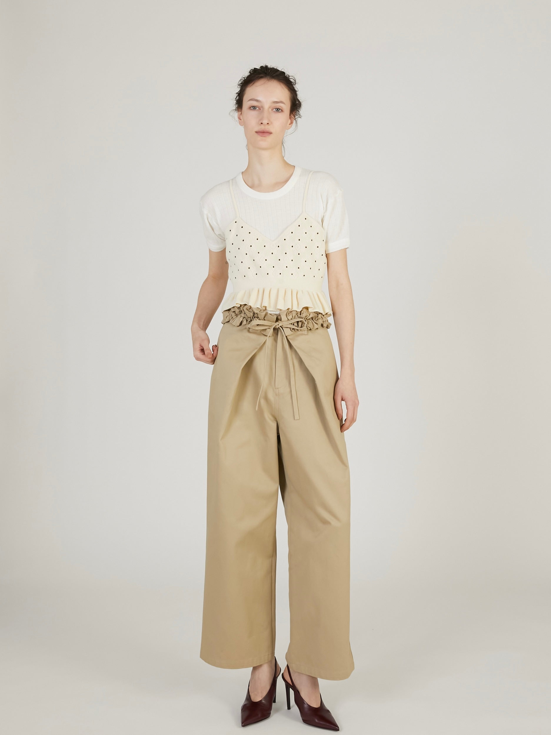 flower Jacquard dot camisole|IVORY