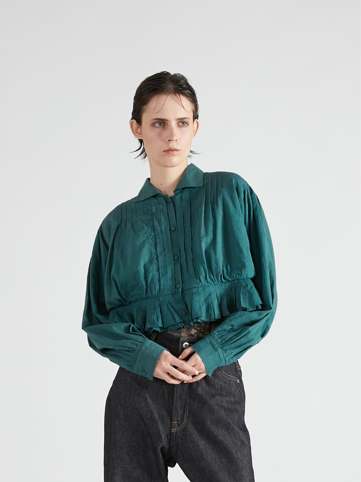 cord embroidery blouse|GREEN