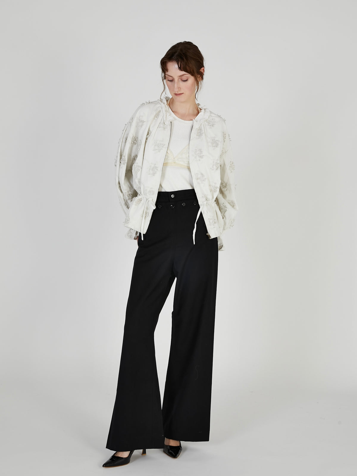 3D embroidery corduroy blouson|WHITE