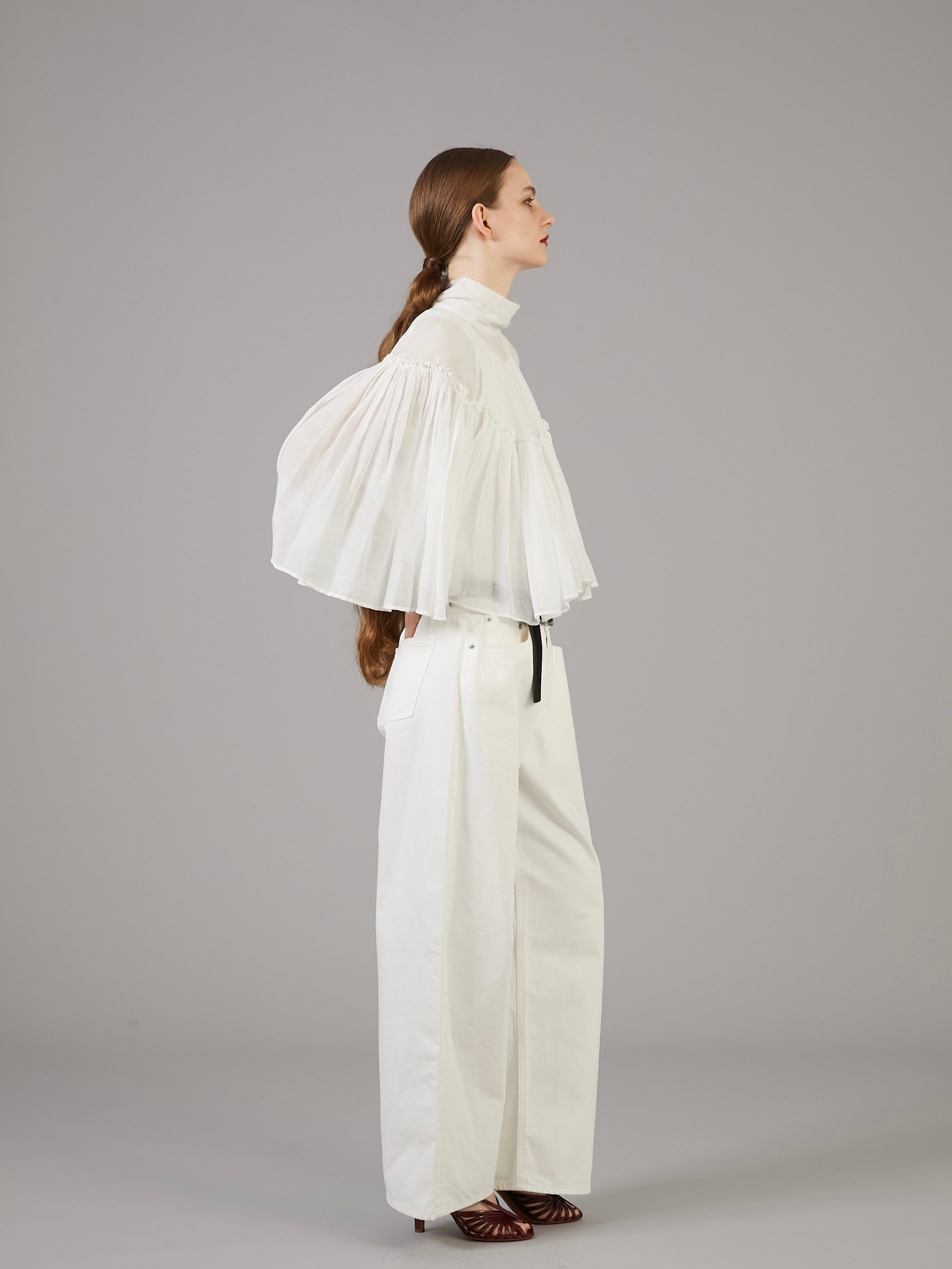 sheer poncho blouse | WHITE