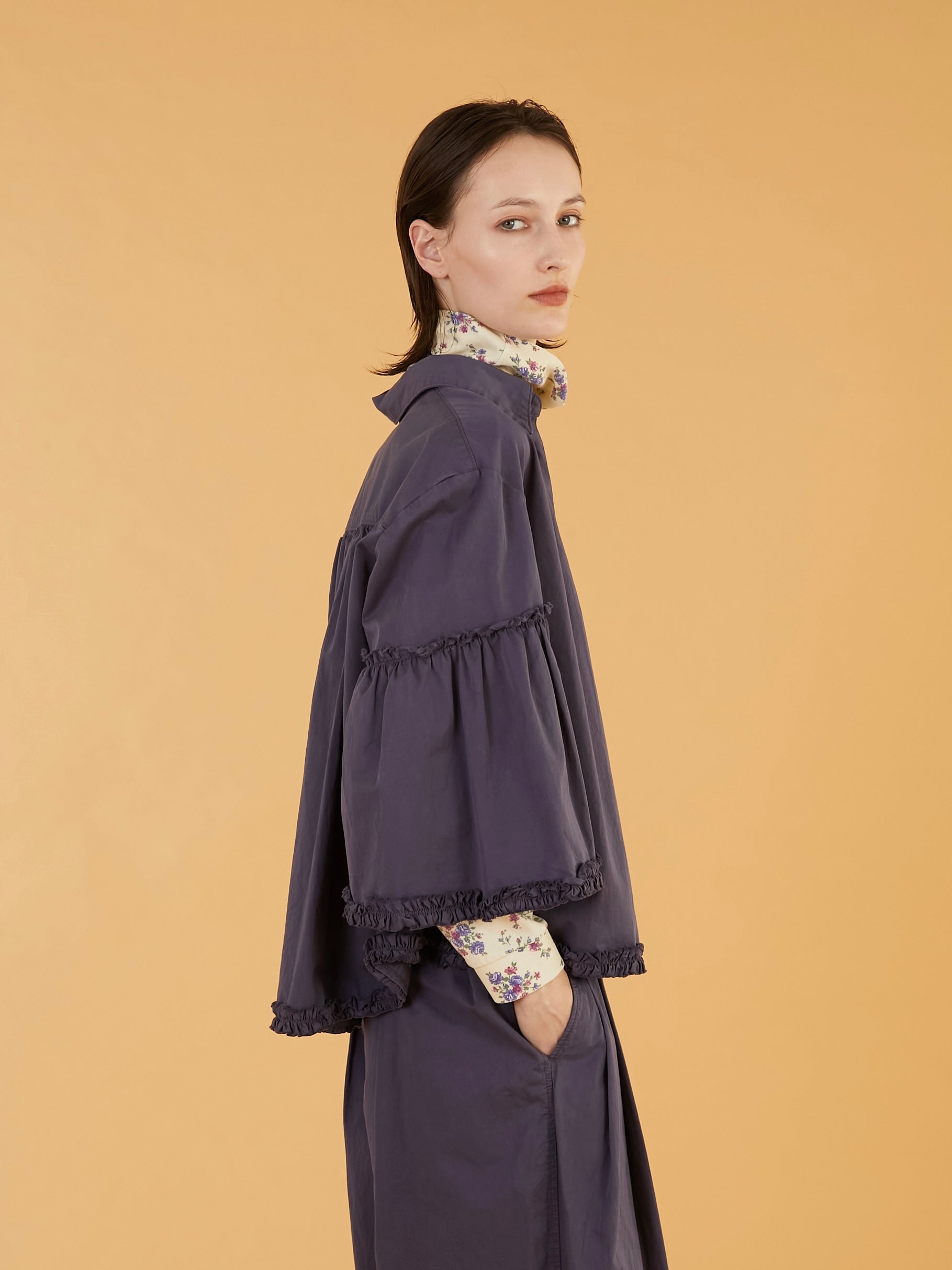 garment dye frill shirts|NAVY