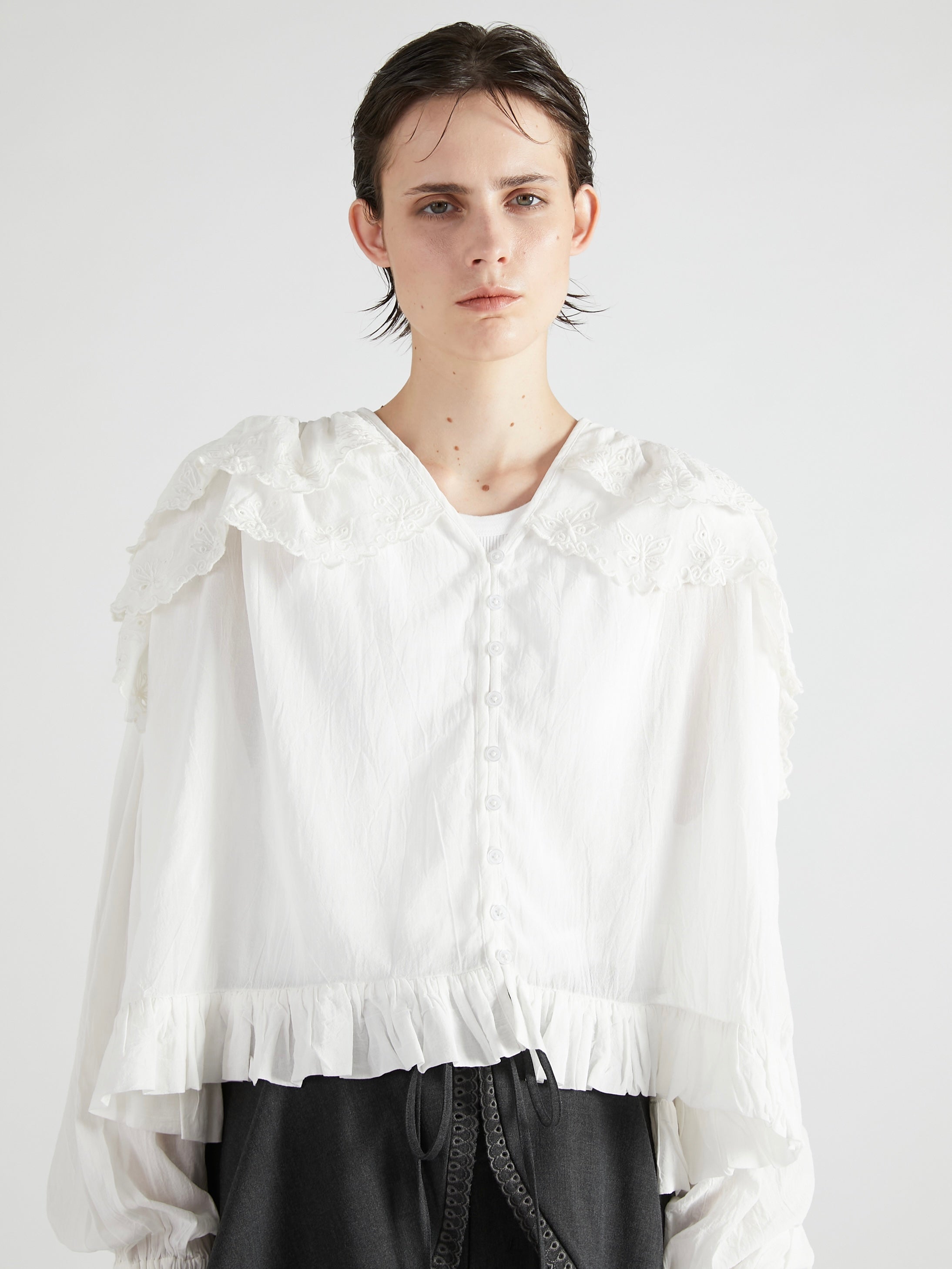 scallop frill blouse|WHITE