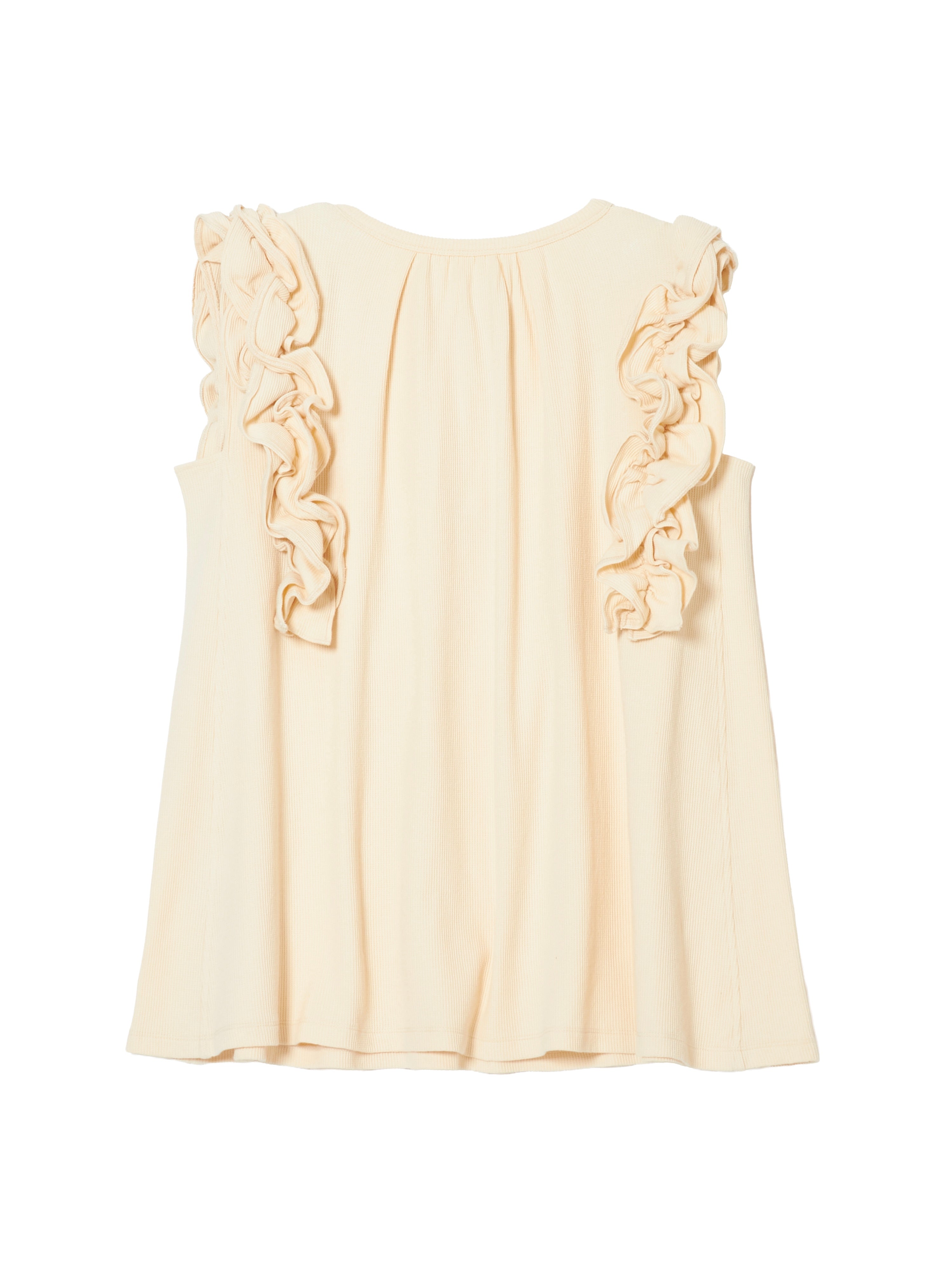 waffle frill nosleeve top|IVORY