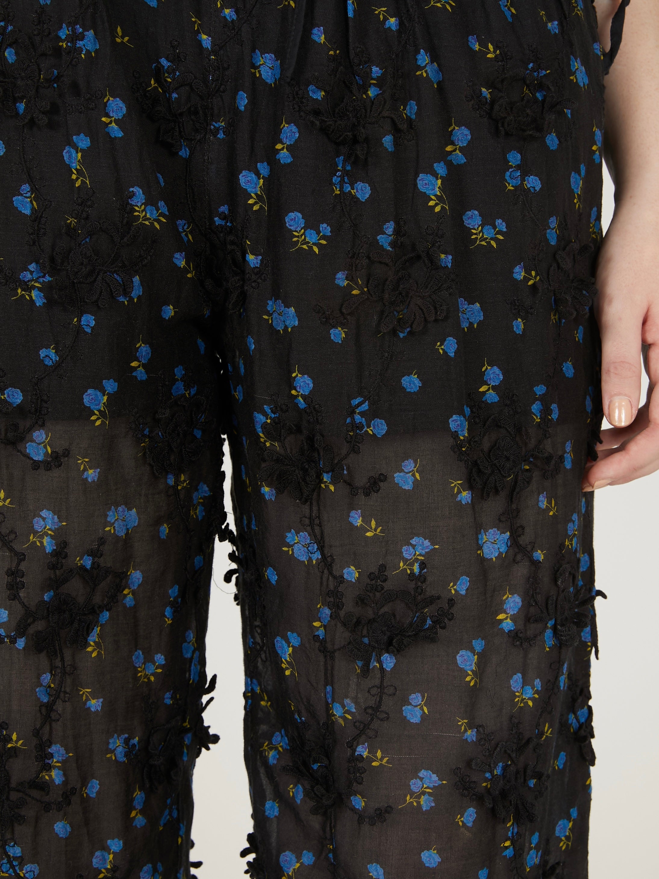 sheer flower easy pants|BLACK