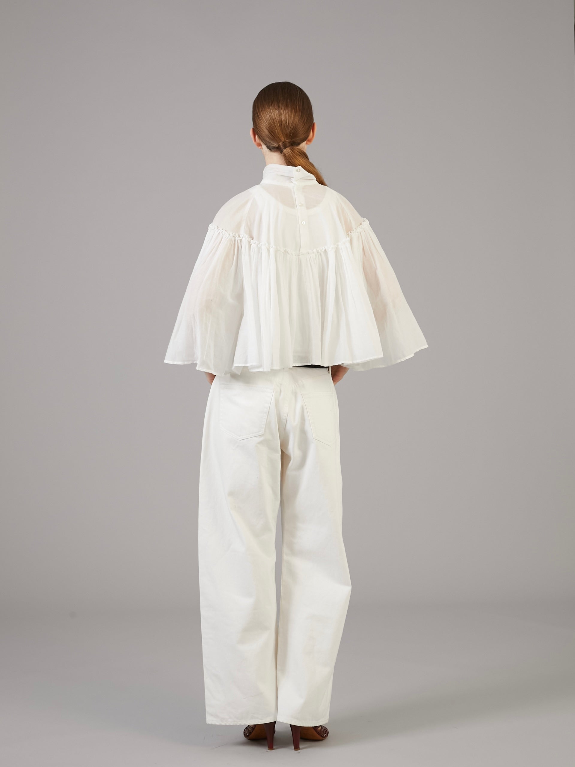 sheer poncho blouse | WHITE