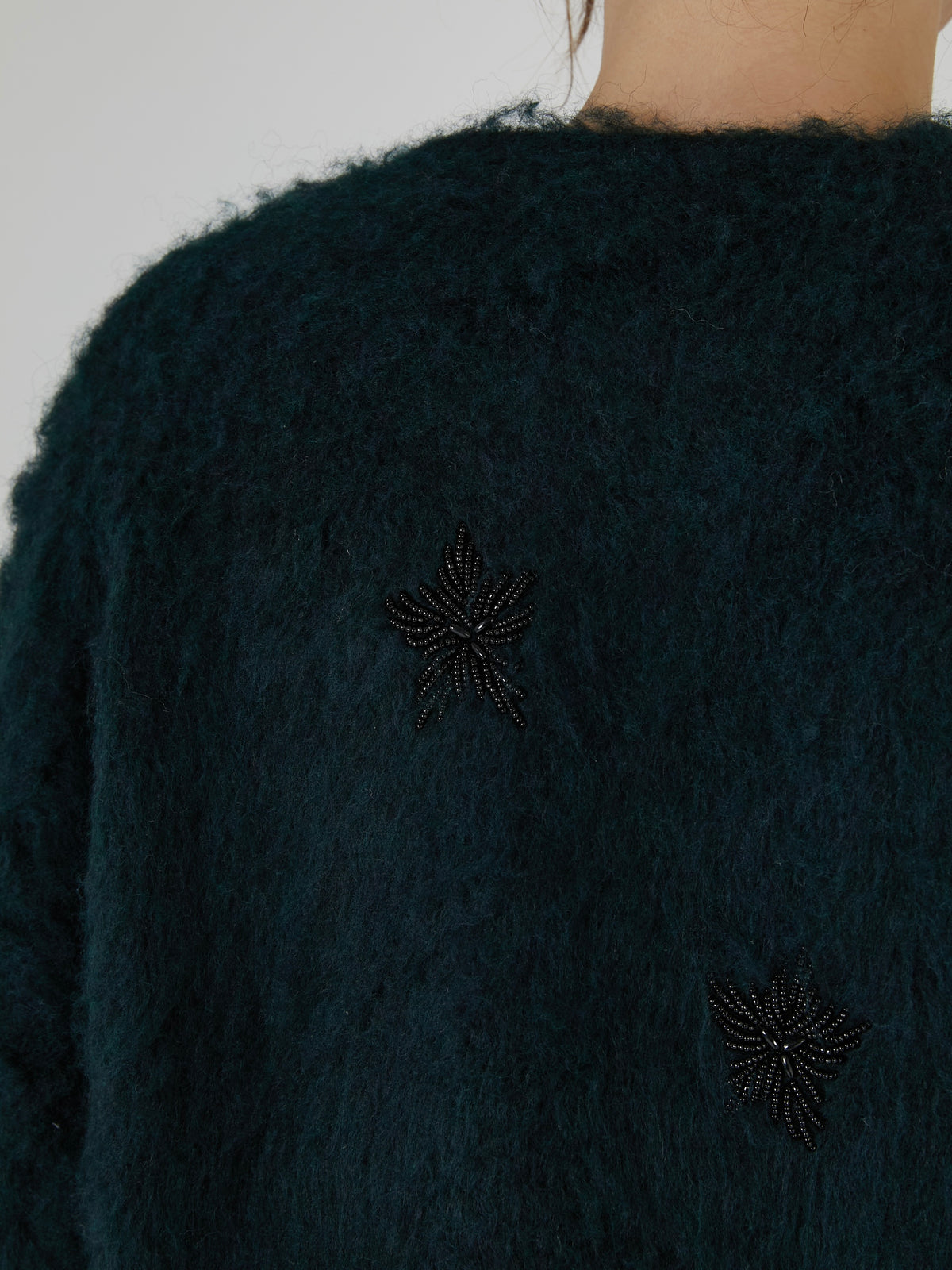 shaggy beads knit jacket|GREEN