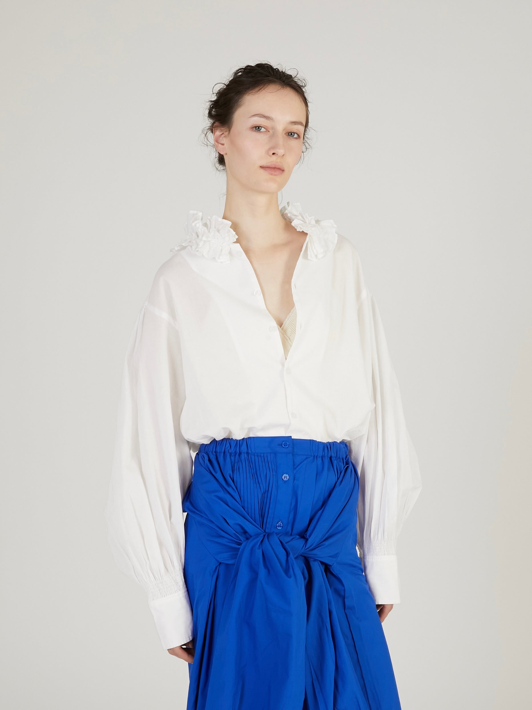 cotton frill coller shirts|WHITE