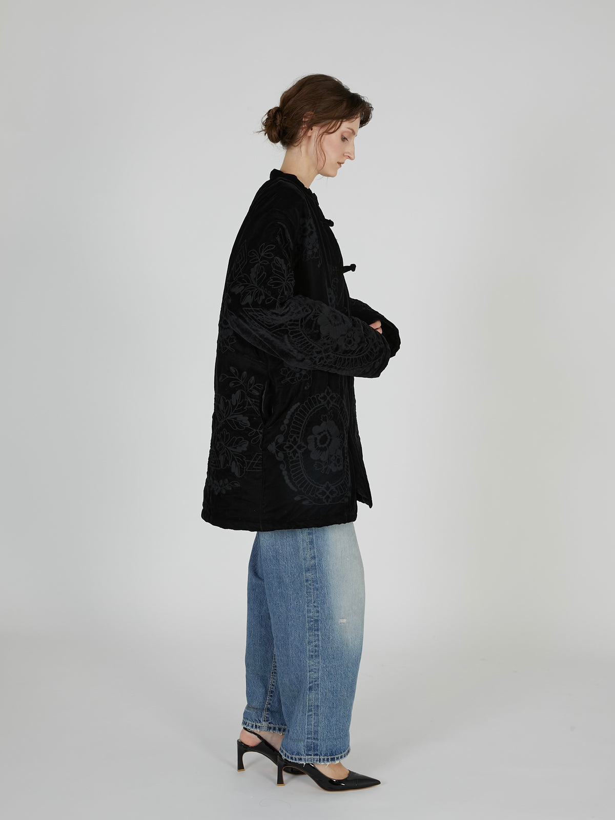 tape embroidery velvet bluson|BLACK