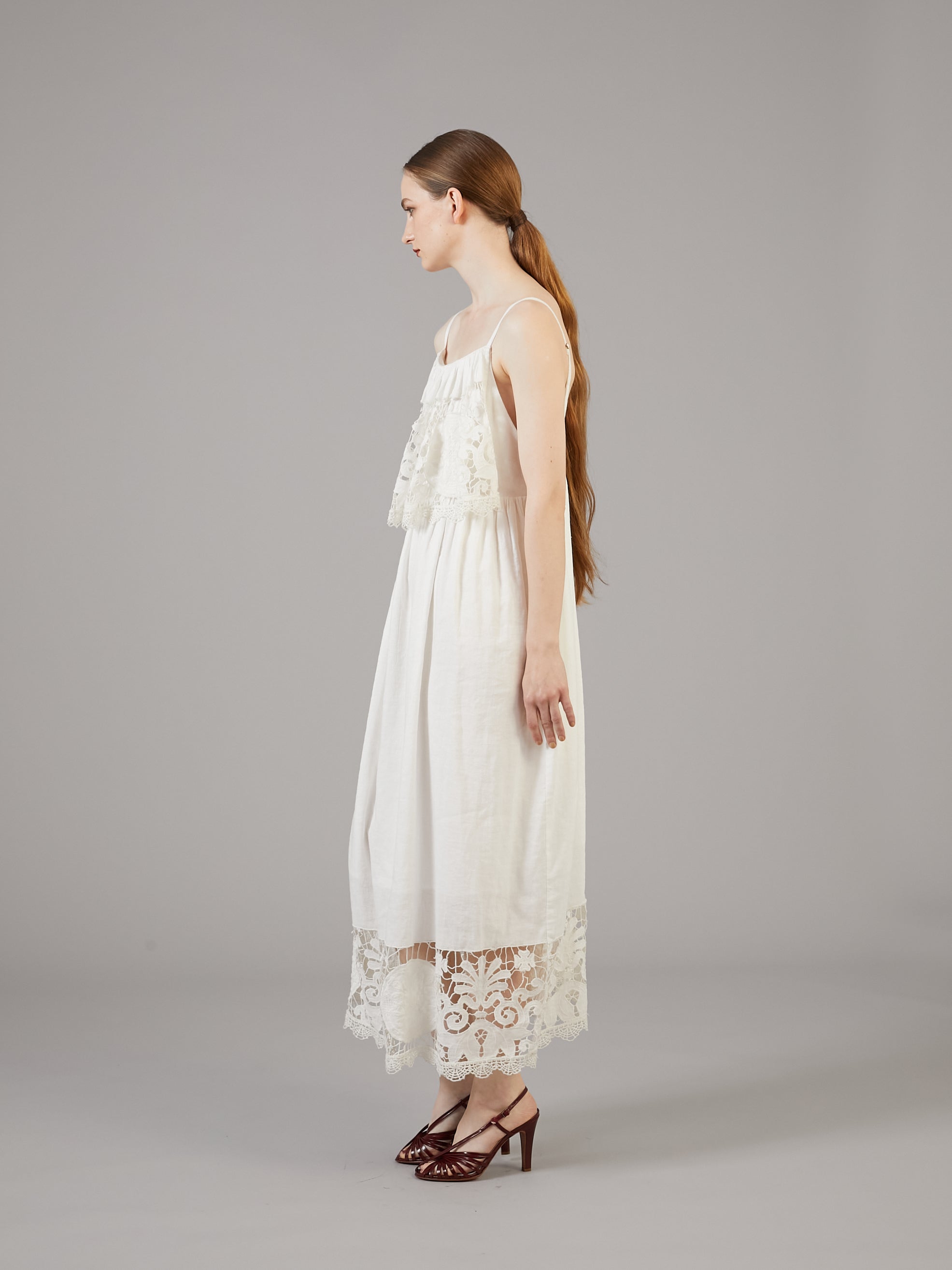 linen cotton motif lace cami dress | WHITE