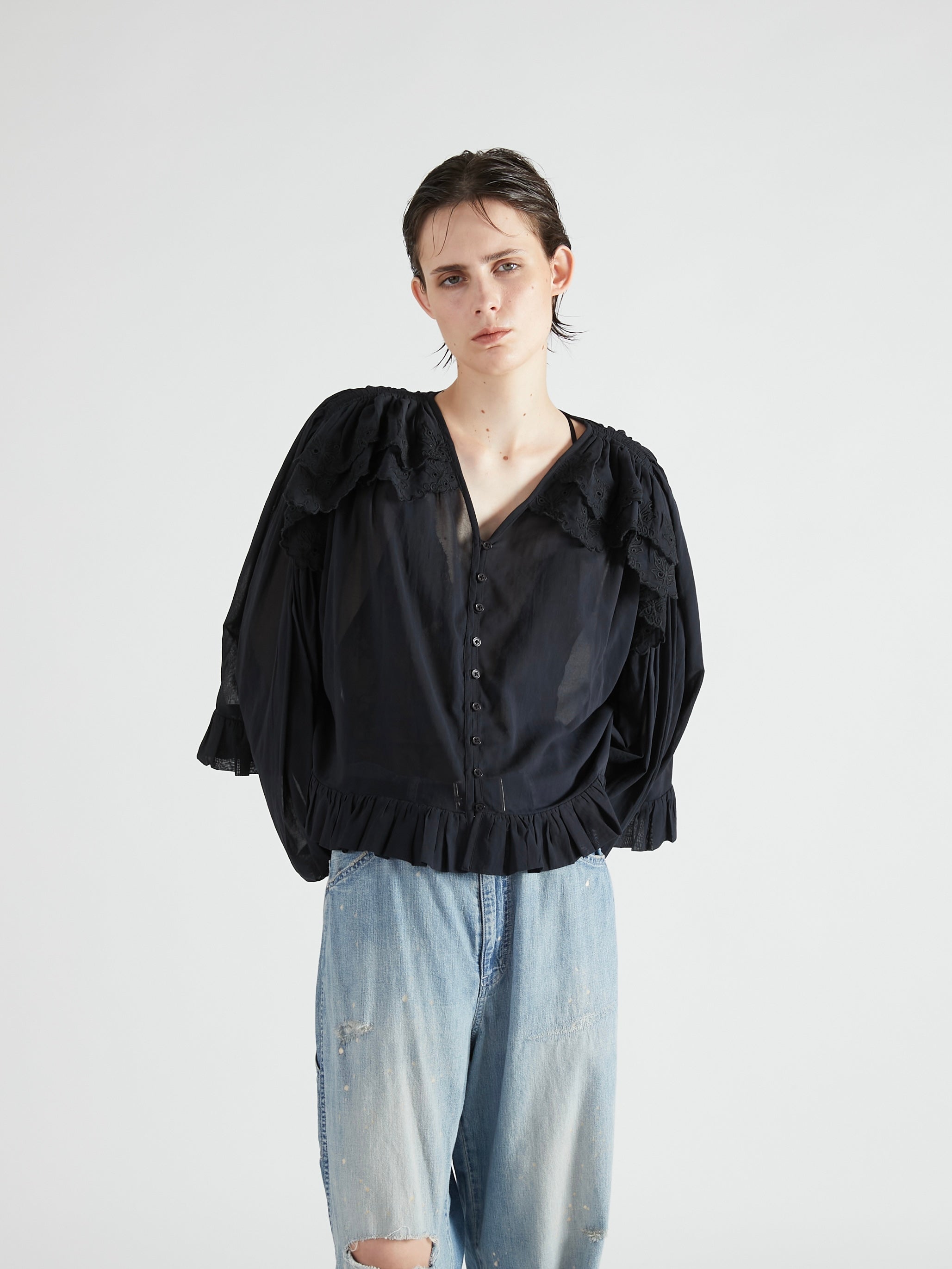 scallop frill blouse|WHITE