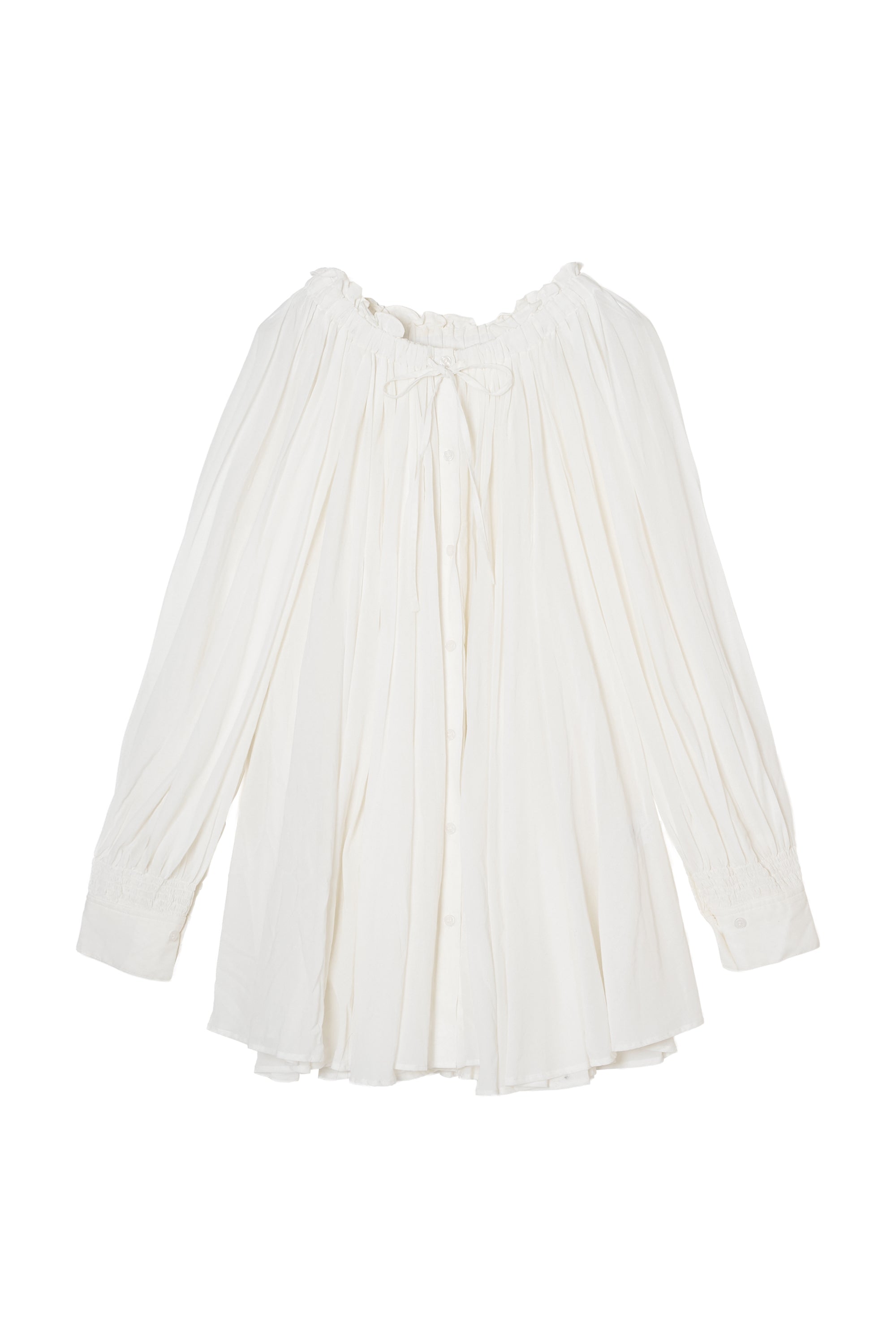 sheer gather volume blouse|WHITE