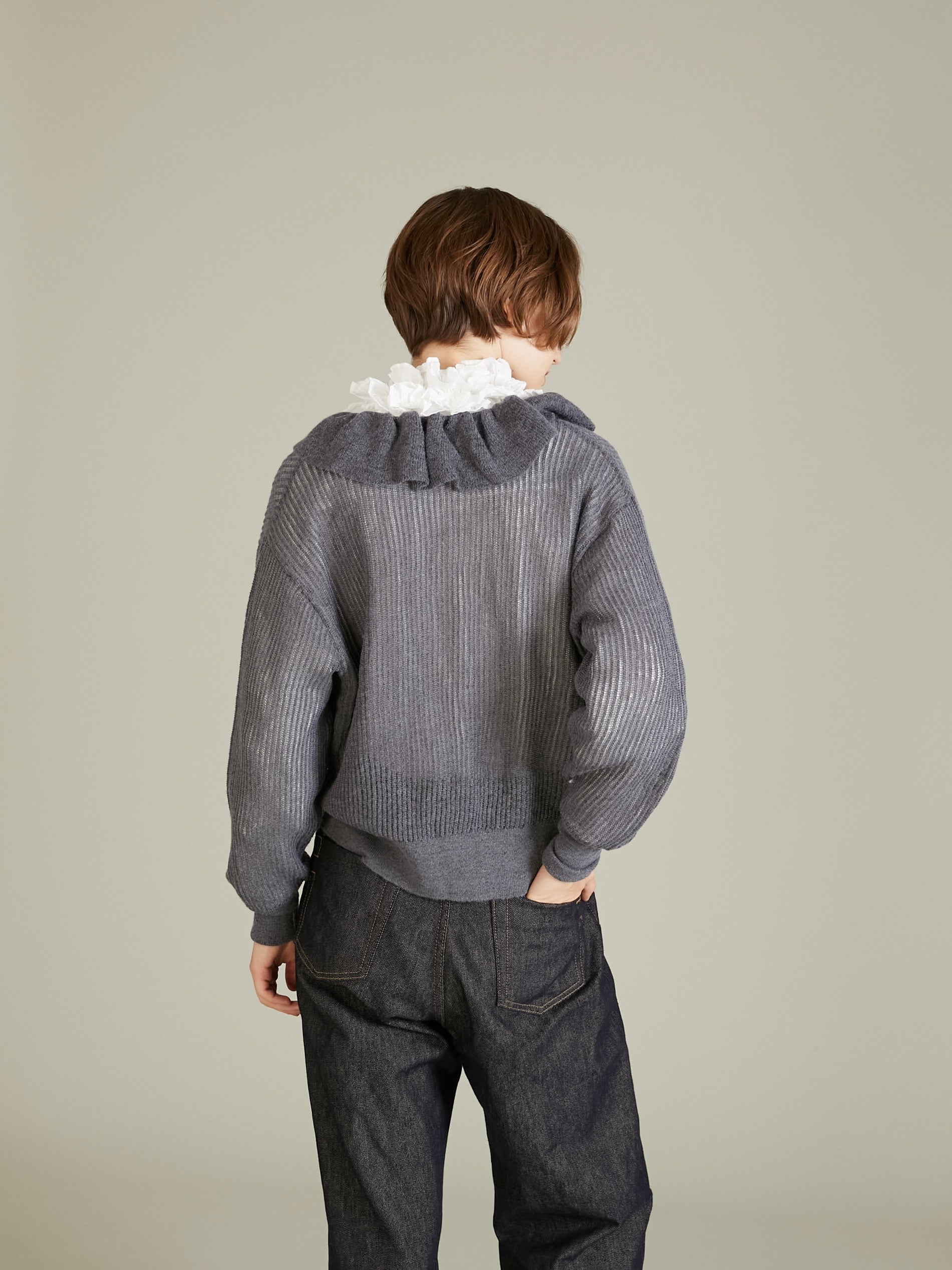 raffule frill cardigan|GRAY