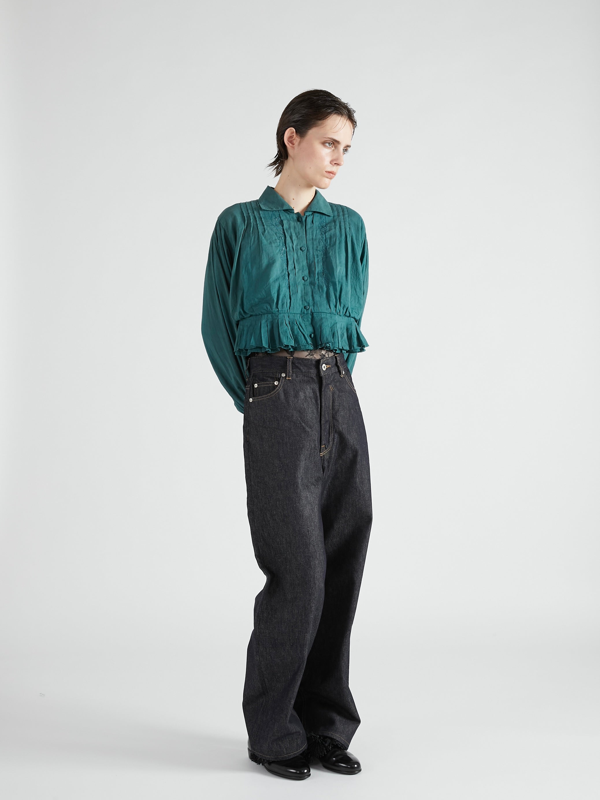 cord embroidery blouse|GREEN