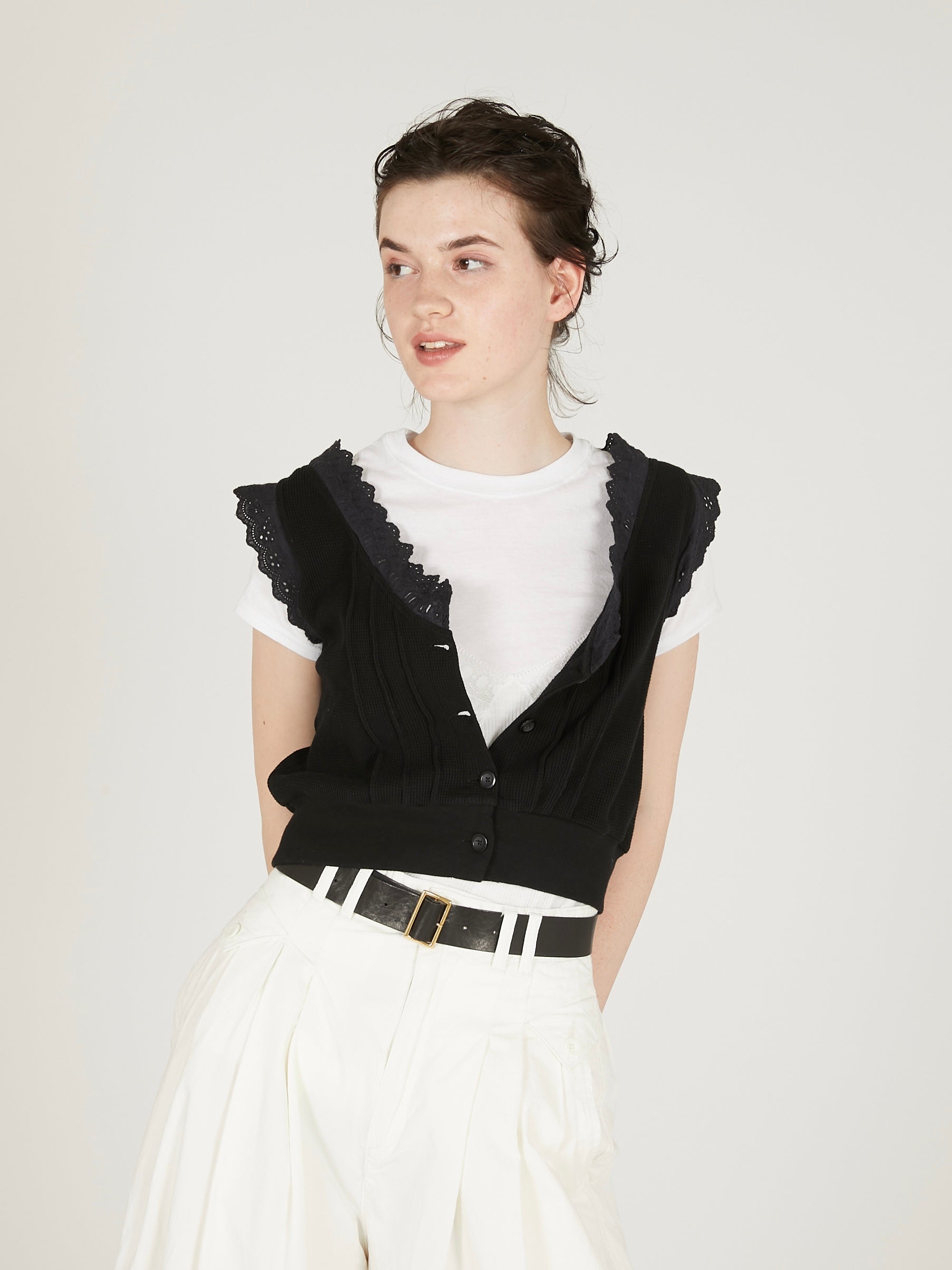 waffle frill vest|BLACK