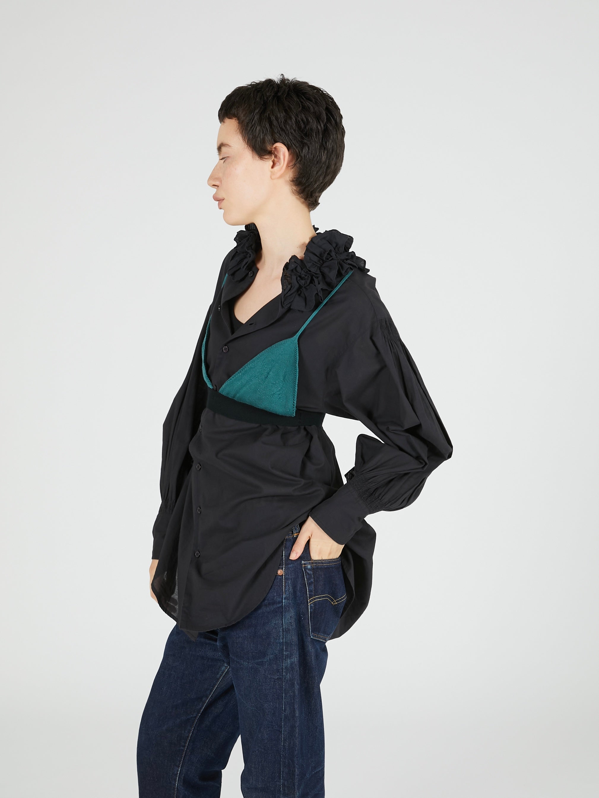 cotton frill collar shirts|BLACK