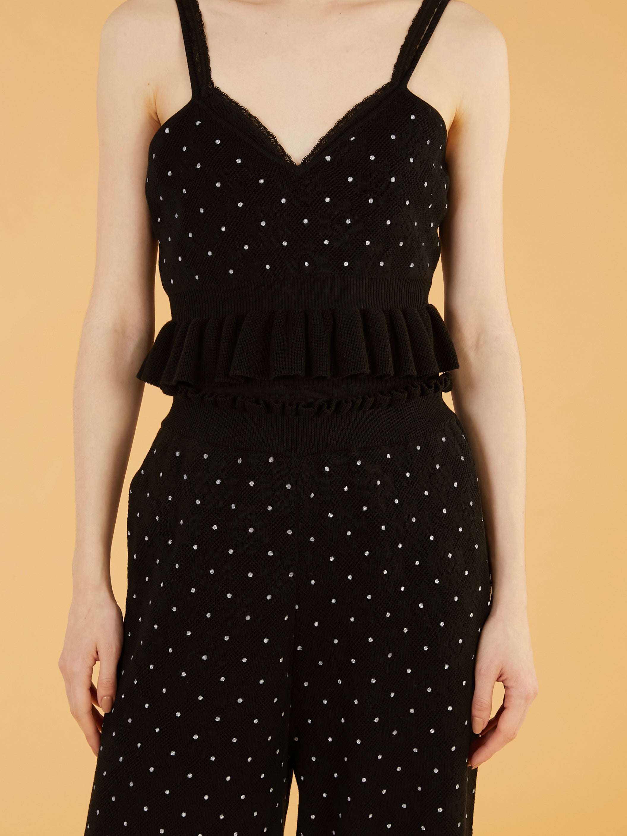 flower Jacquard dot pants|BLACK